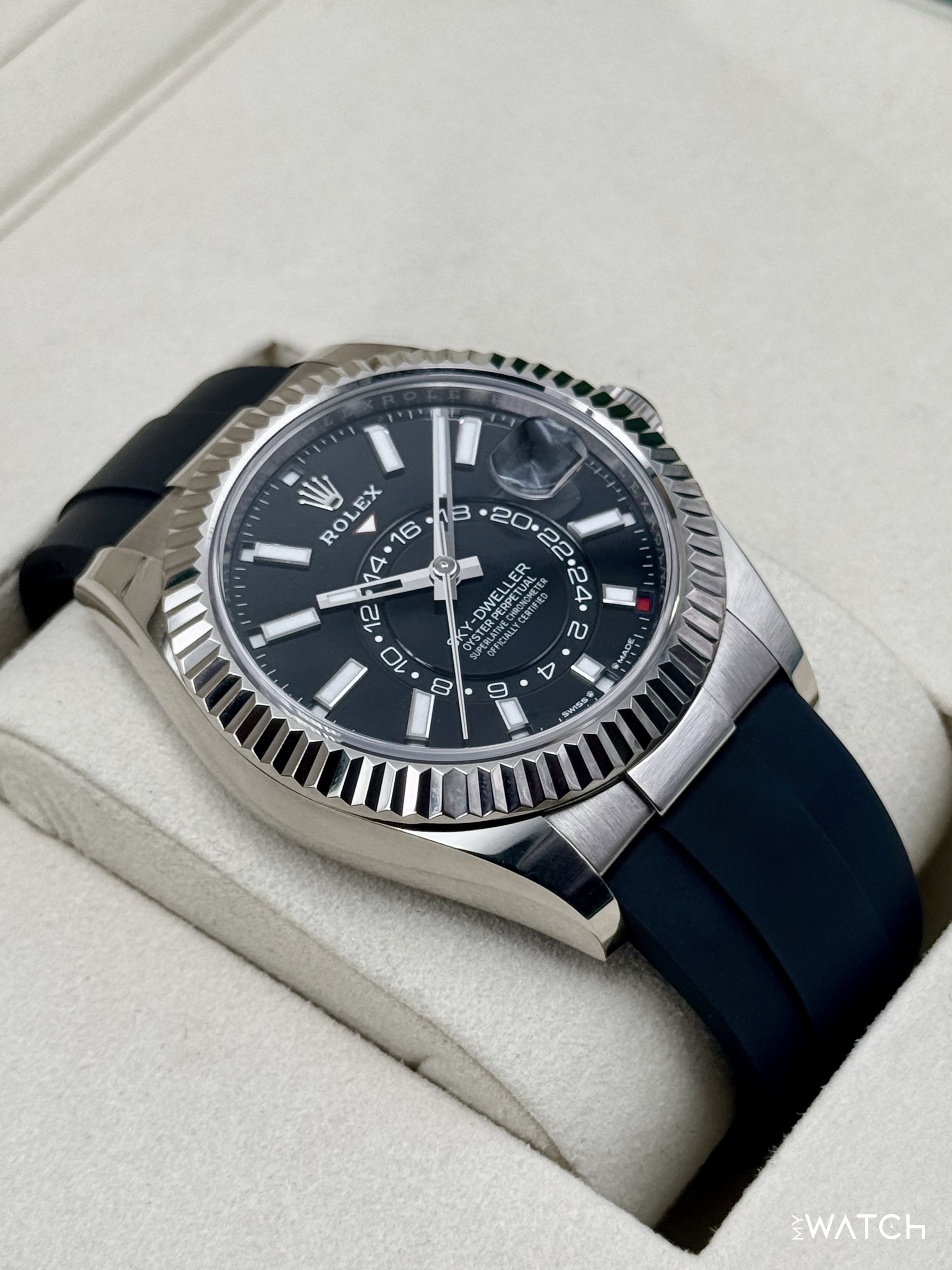 2025 Rolex Sky-Dweller 42mm 336239 White Gold Oysterflex Black Dial - MyWatchLLC