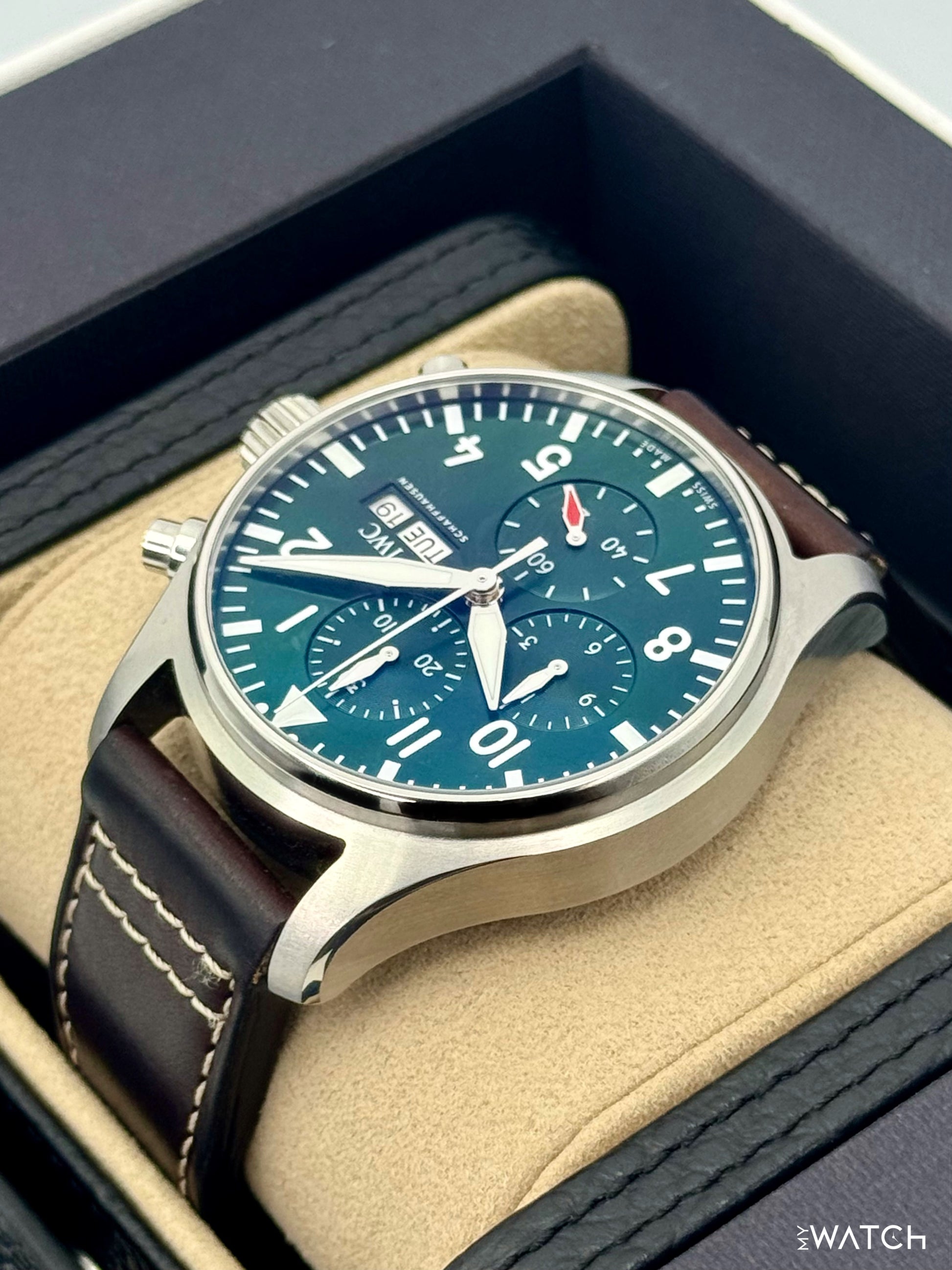 2025 IWC Pilot's Watch Chronograph 43mm IW378005 Steel Green Dial - MyWatchLLC