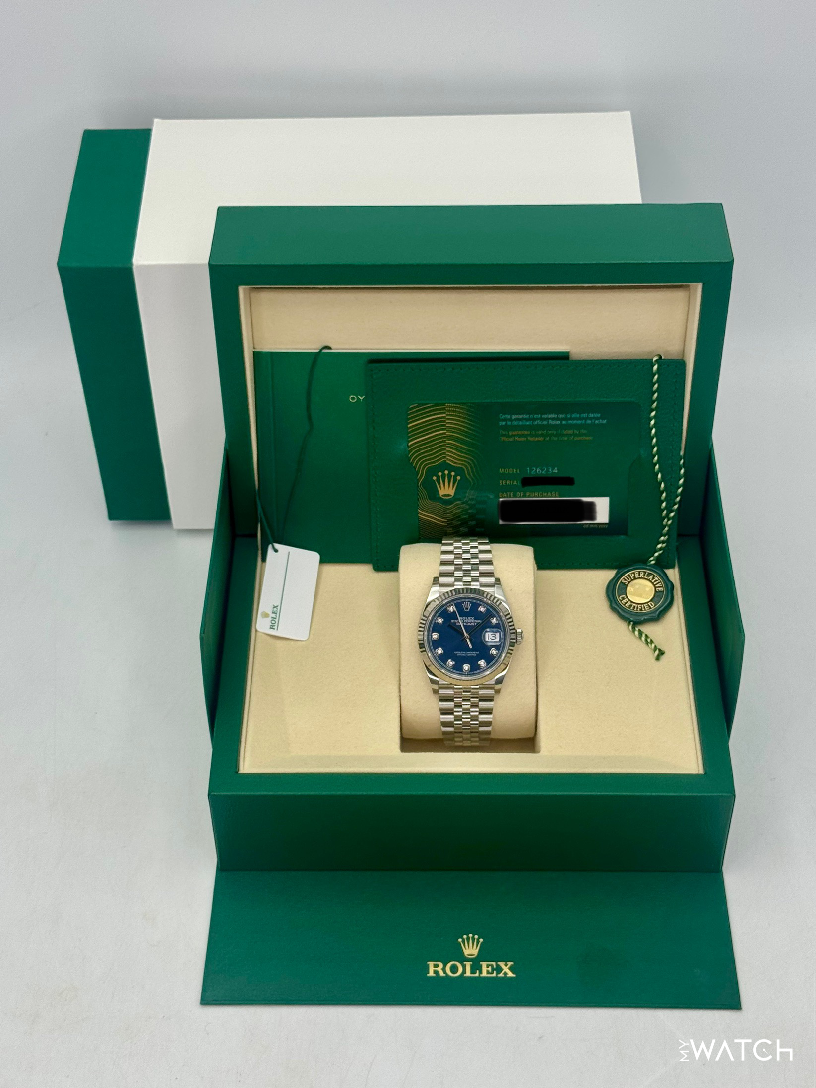 NEW 2026 Rolex Datejust 36mm 126234 Stainless Steel Jubilee Blue Diamond Dial - MyWatchLLC