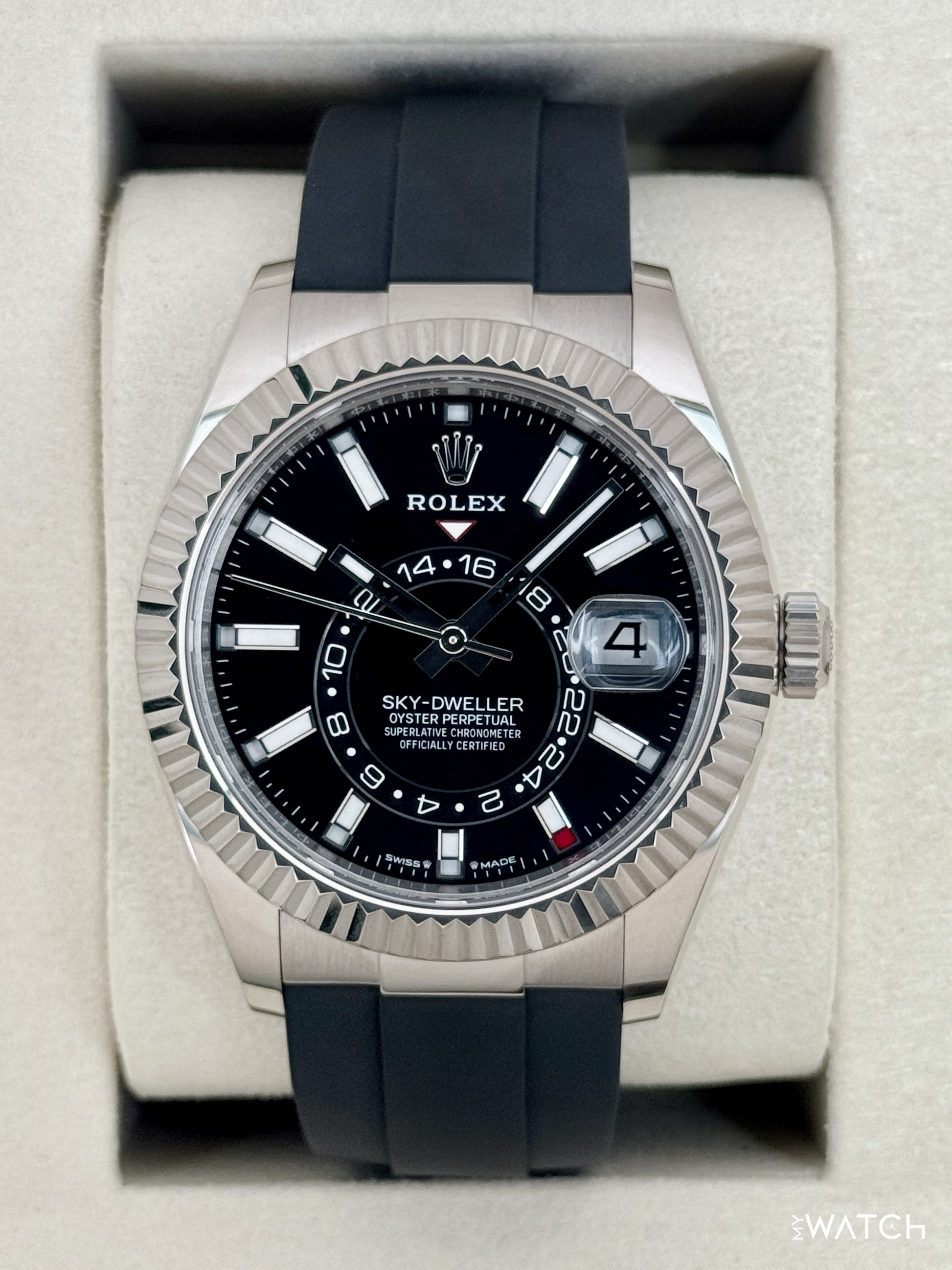 2025 Rolex Sky-Dweller 42mm 336239 White Gold Oysterflex Black Dial - MyWatchLLC