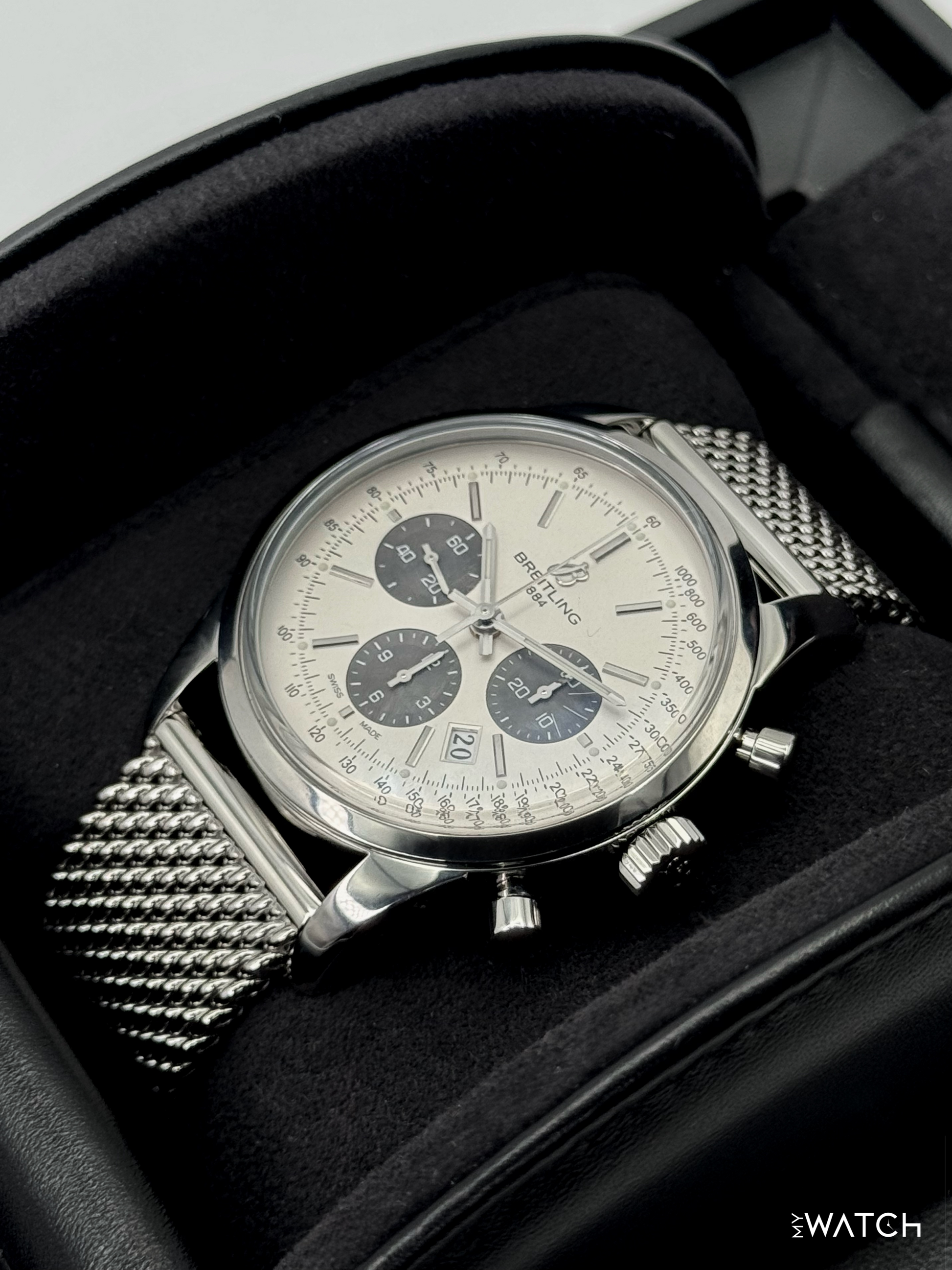 2013 Breitling Transocean Chronograph 43mm AB015212 Stainless Steel Silver Dial - MyWatchLLC