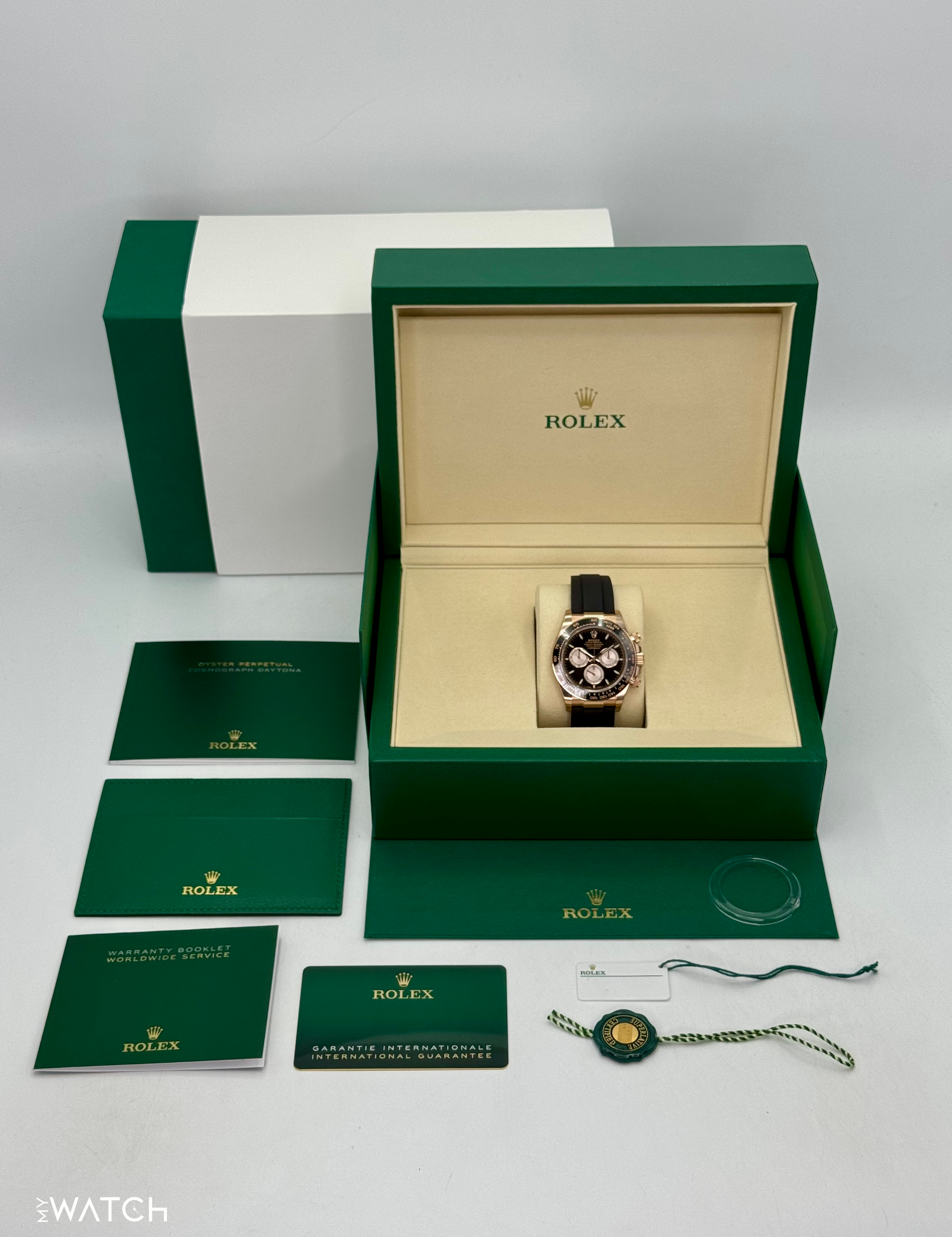 NEW 2025 Rolex Daytona 40mm 126515LN Rose Gold Oysterflex Black Dial (STICKERED) - MyWatchLLC