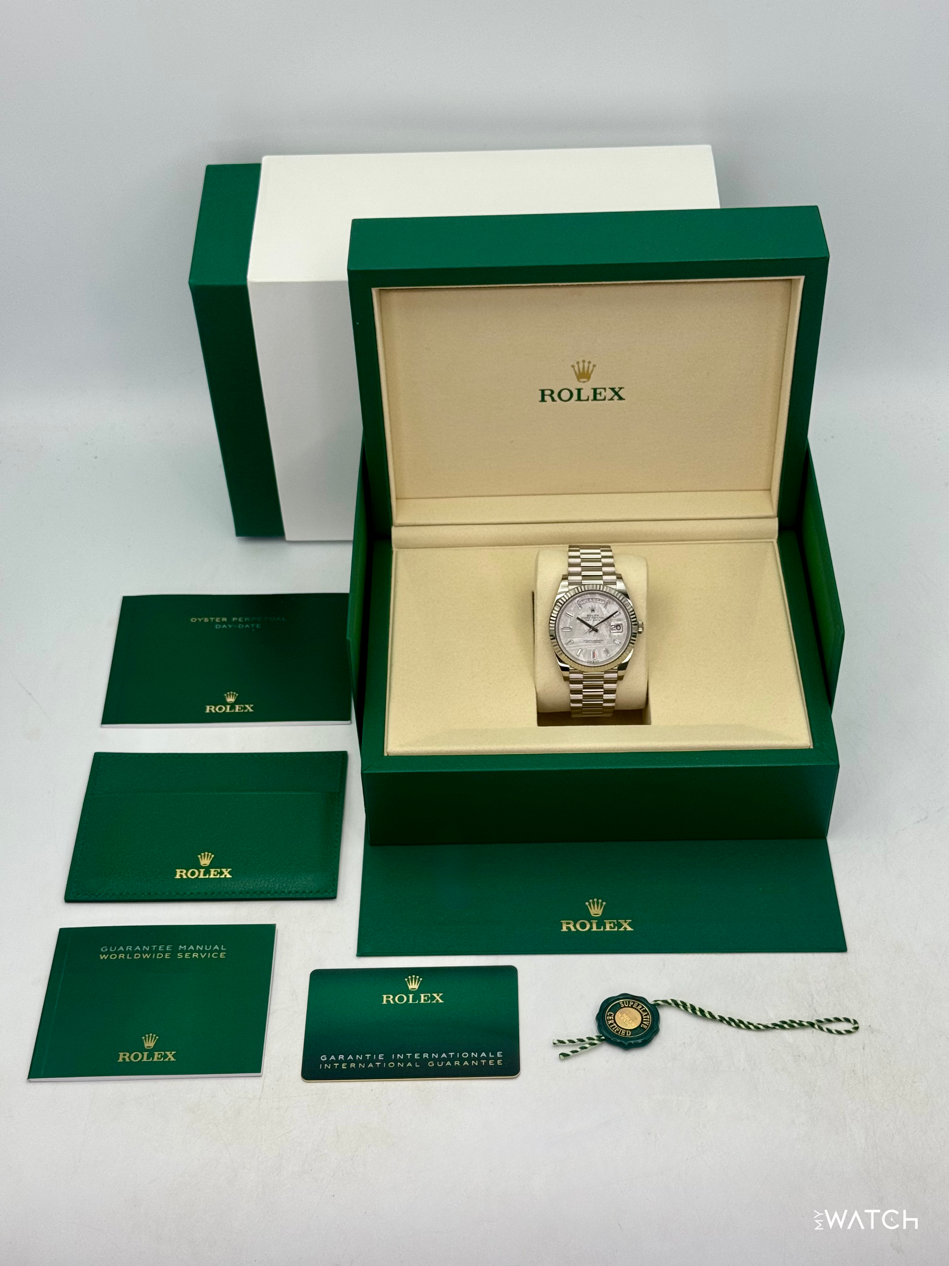 NEW 2026 Rolex Day-Date 40mm 228239 Presidential White Gold Meteorite Diamond Dial - MyWatchLLC