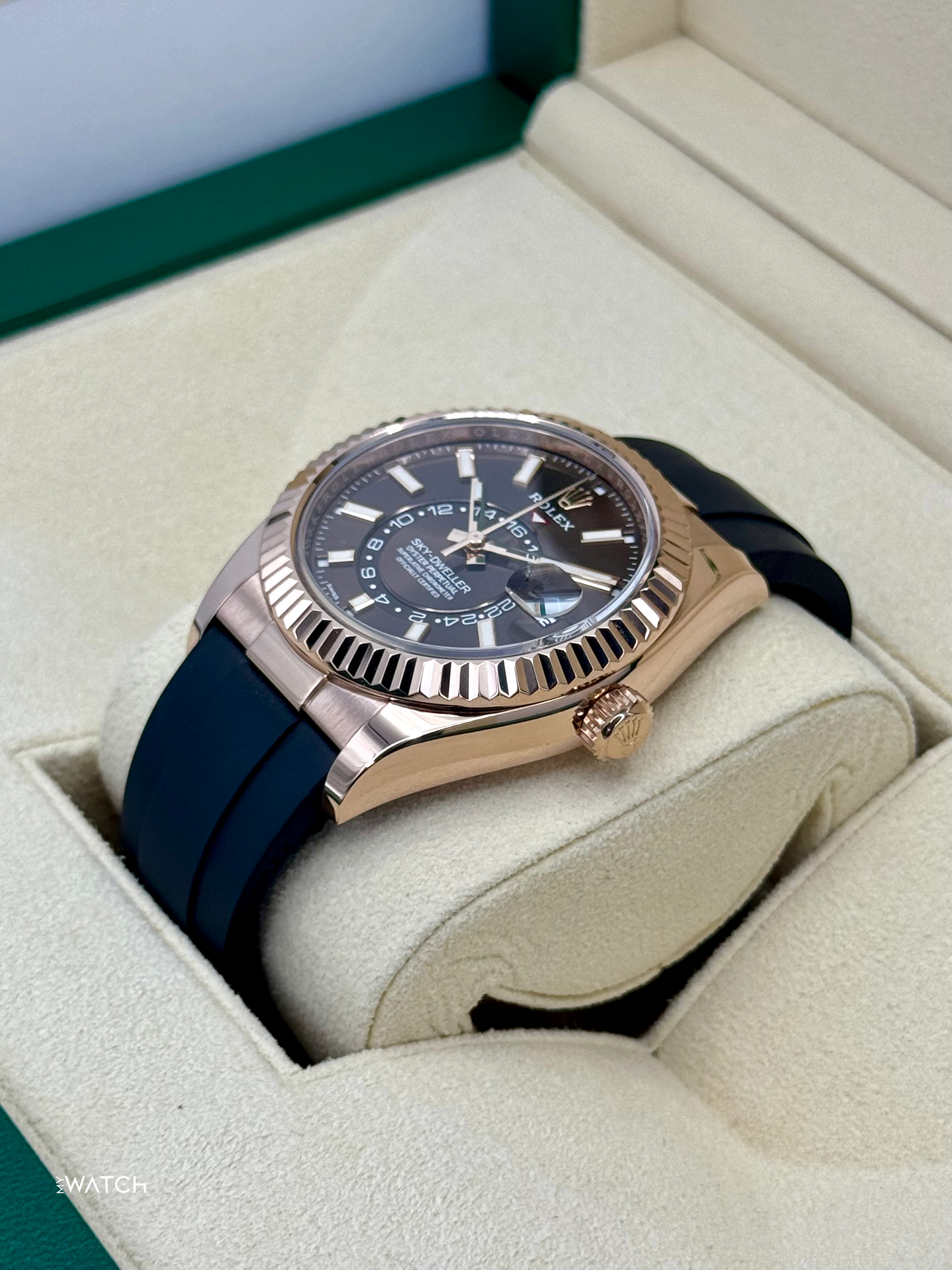 2022 Rolex Sky-Dweller 42mm 326935 Rose Gold Oysterflex Chocolate Dial - MyWatchLLC