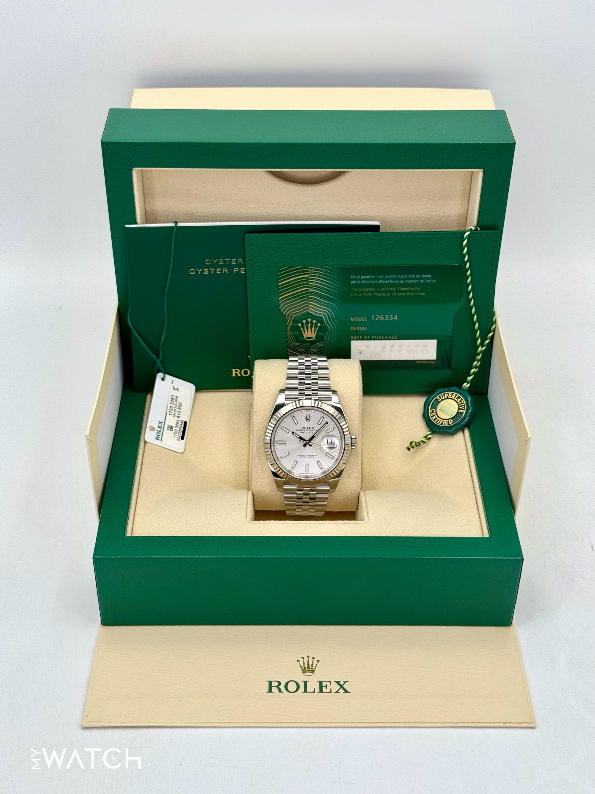 2023 Rolex Datejust 41mm 126334 Stainless Steel Jubilee Silver Dial - MyWatchLLC