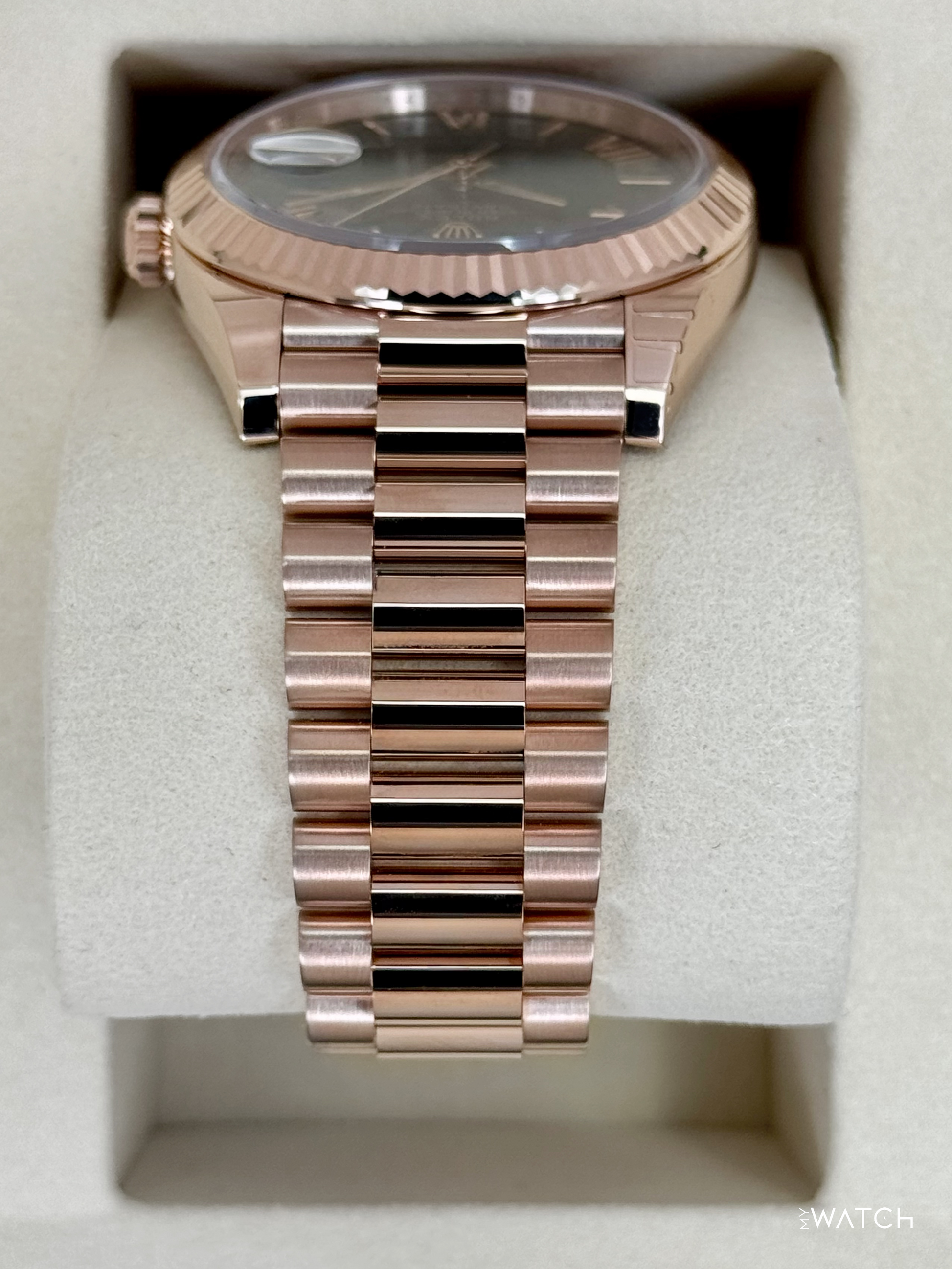 NEW 2025 Rolex Day-Date 40mm 228235 Presidential Rose Gold Olive Green Dial (STICKERED) - MyWatchLLC