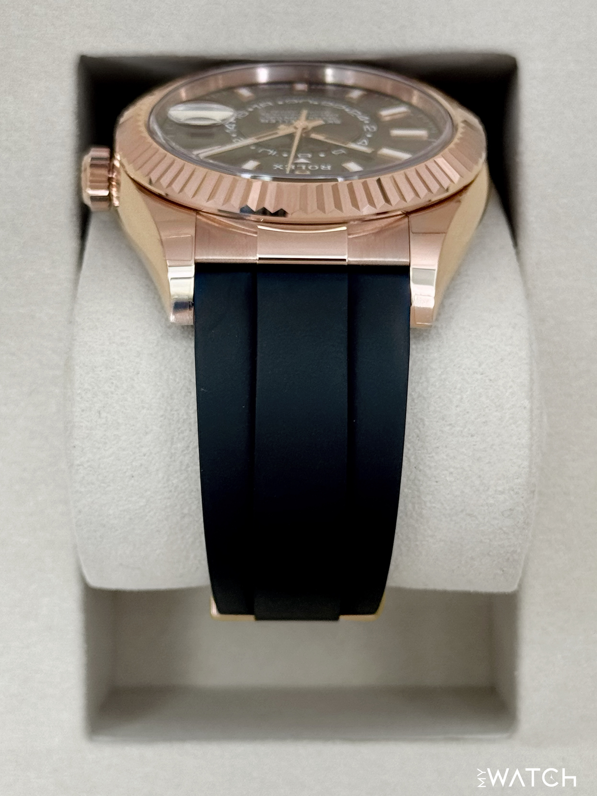 2025 Rolex Sky-Dweller 42mm 336235 Rose Gold Oysterflex Chocolate Dial - MyWatchLLC