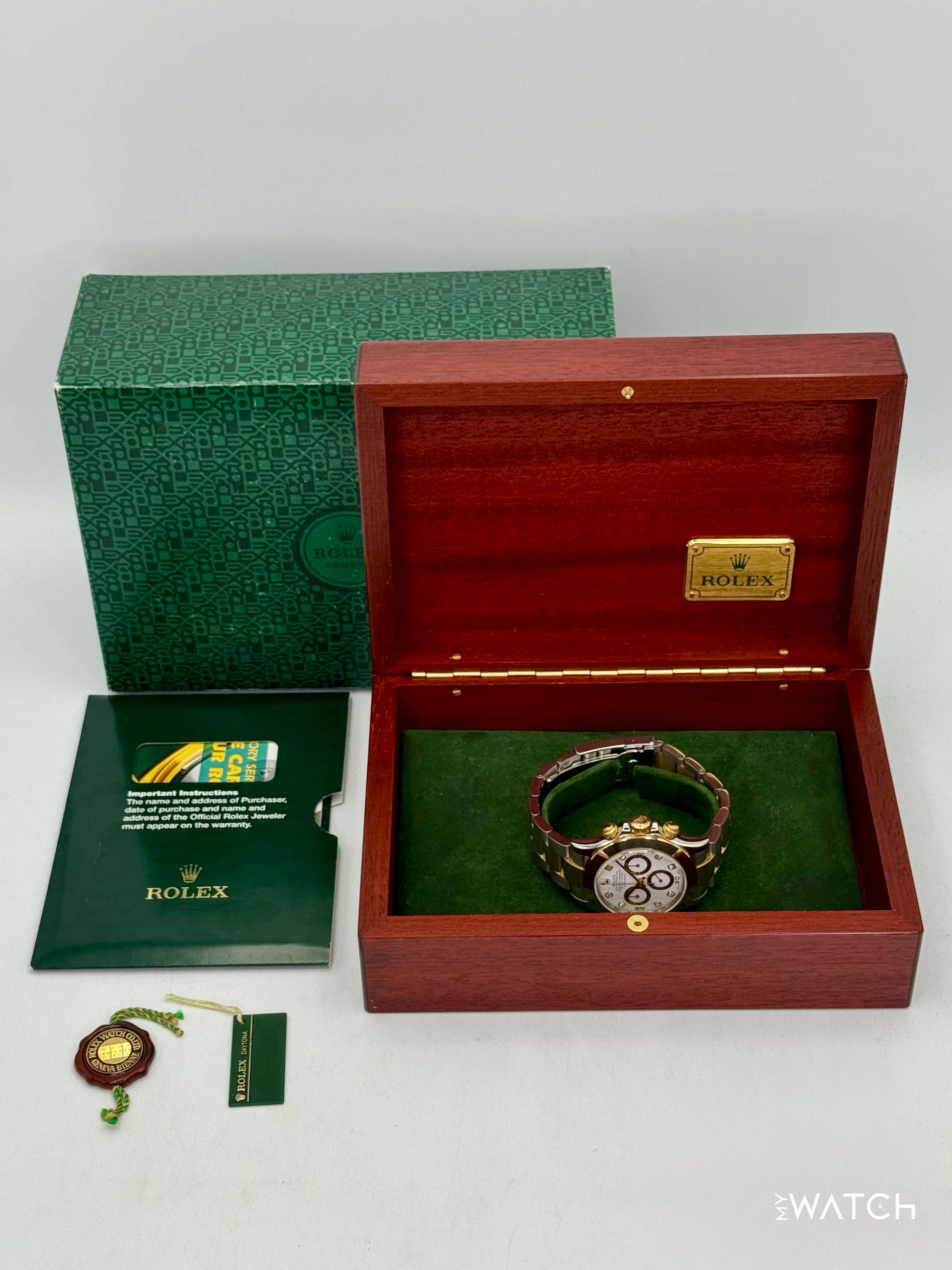 2005 Rolex Daytona 40mm 116523 Two-Tone White Diamond Dial (Collectors Set) - MyWatchLLC