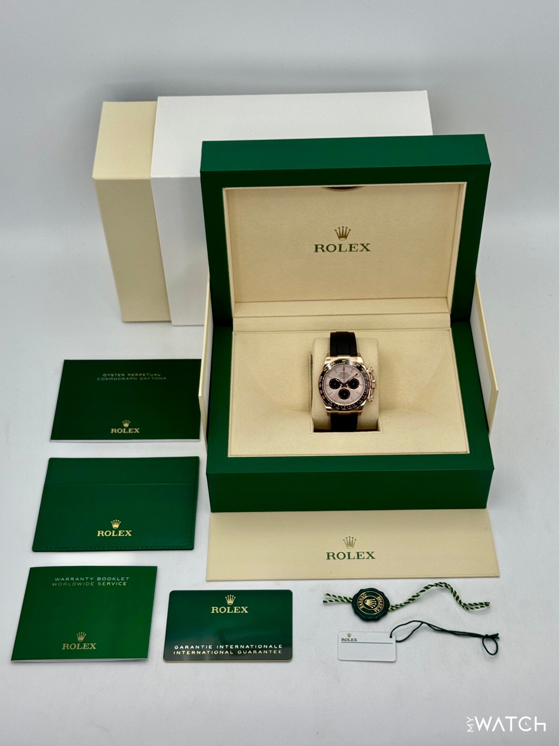 2025 Rolex Daytona 40mm 126515LN Rose Gold Oysterflex Sundust Dial - MyWatchLLC