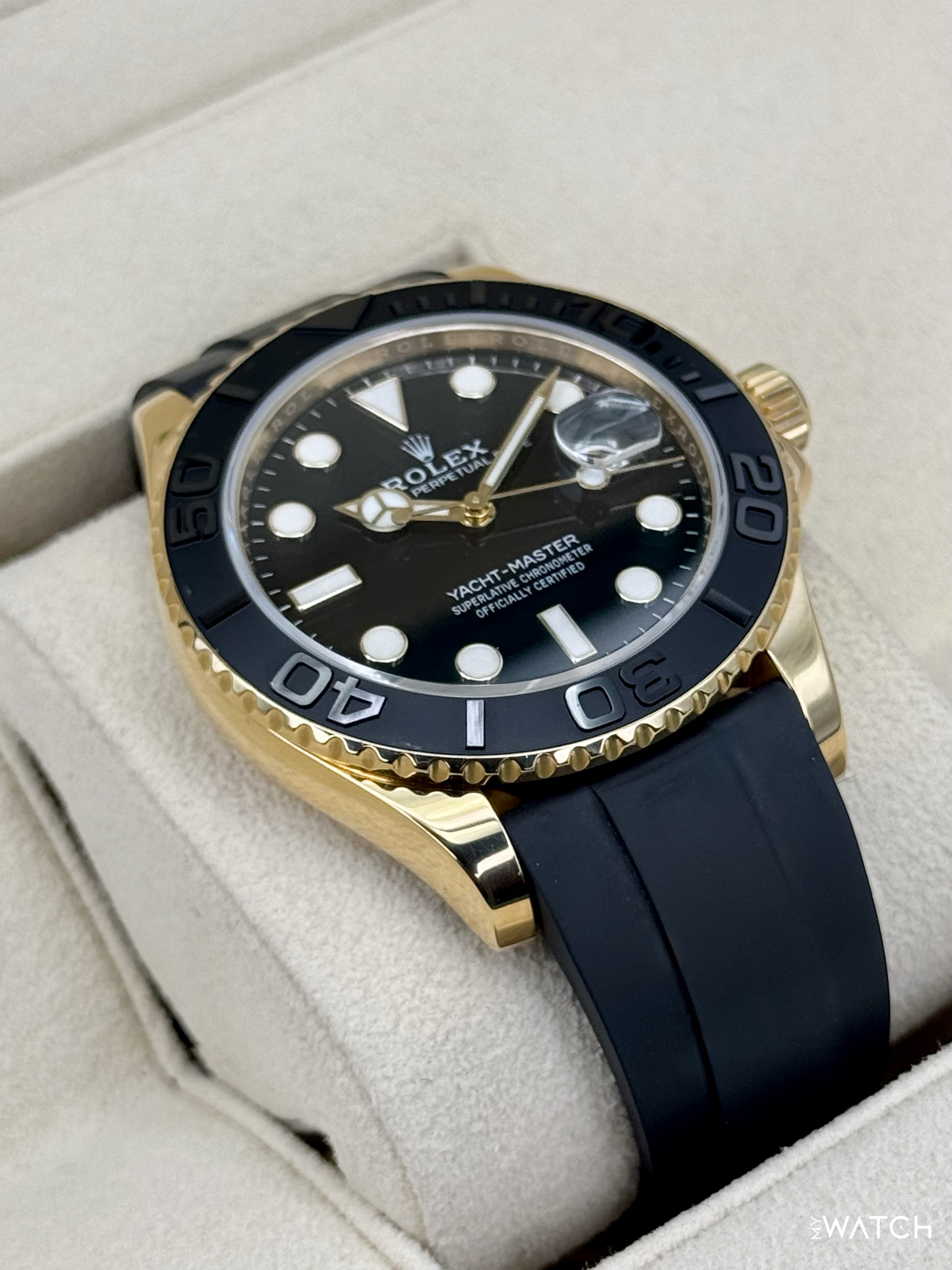 2022 Rolex Yacht-Master 42mm 226658 Gold Oysterflex Black Dial - MyWatchLLC