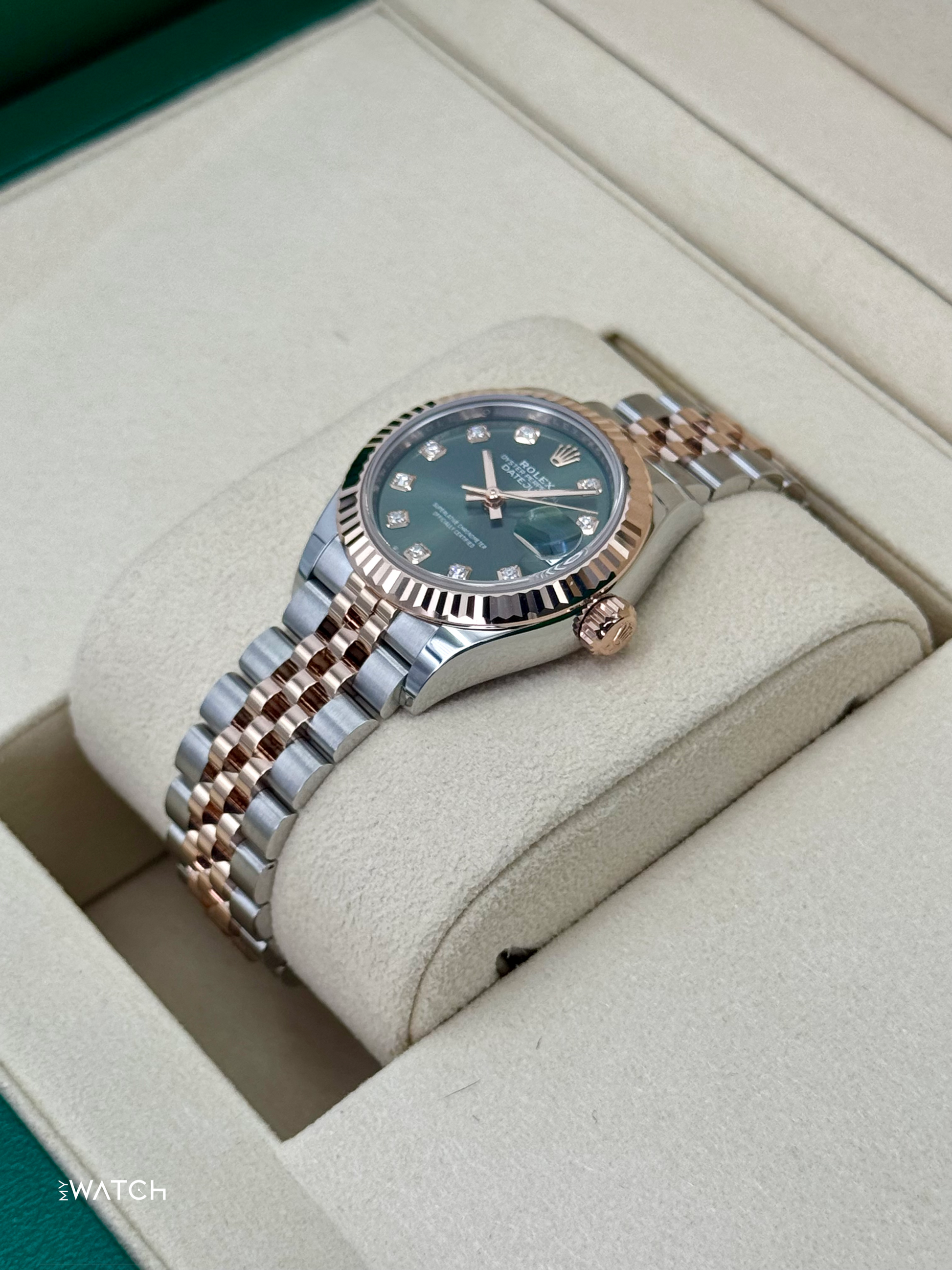 NEW 2025 Rolex Ladies Datejust 28mm 279171 Two-Tone Green Diamond Dial - MyWatchLLC