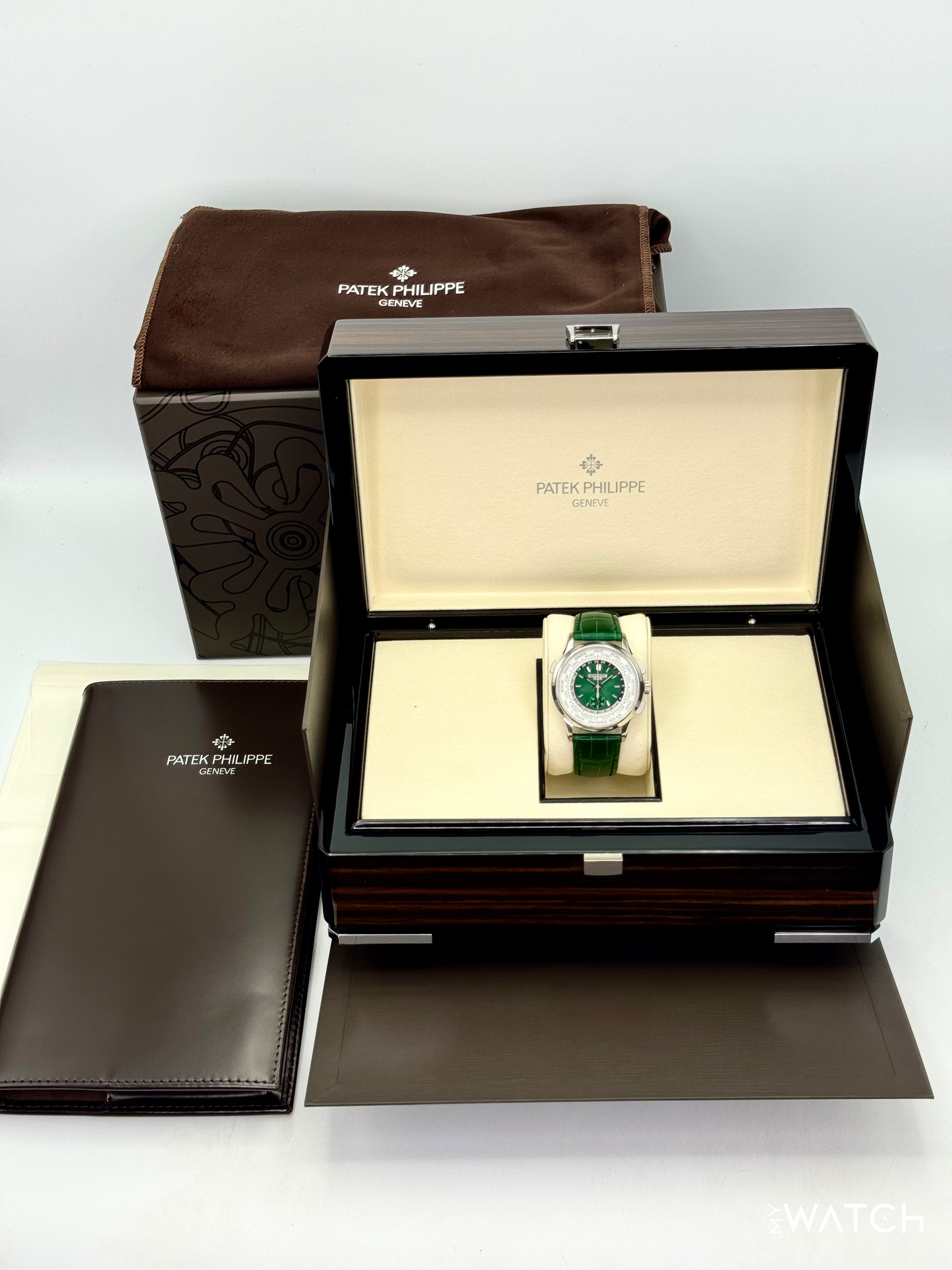 2025 Patek Philippe 5930P World Time Flyback Chronograph Platinum Green Dial - MyWatchLLC