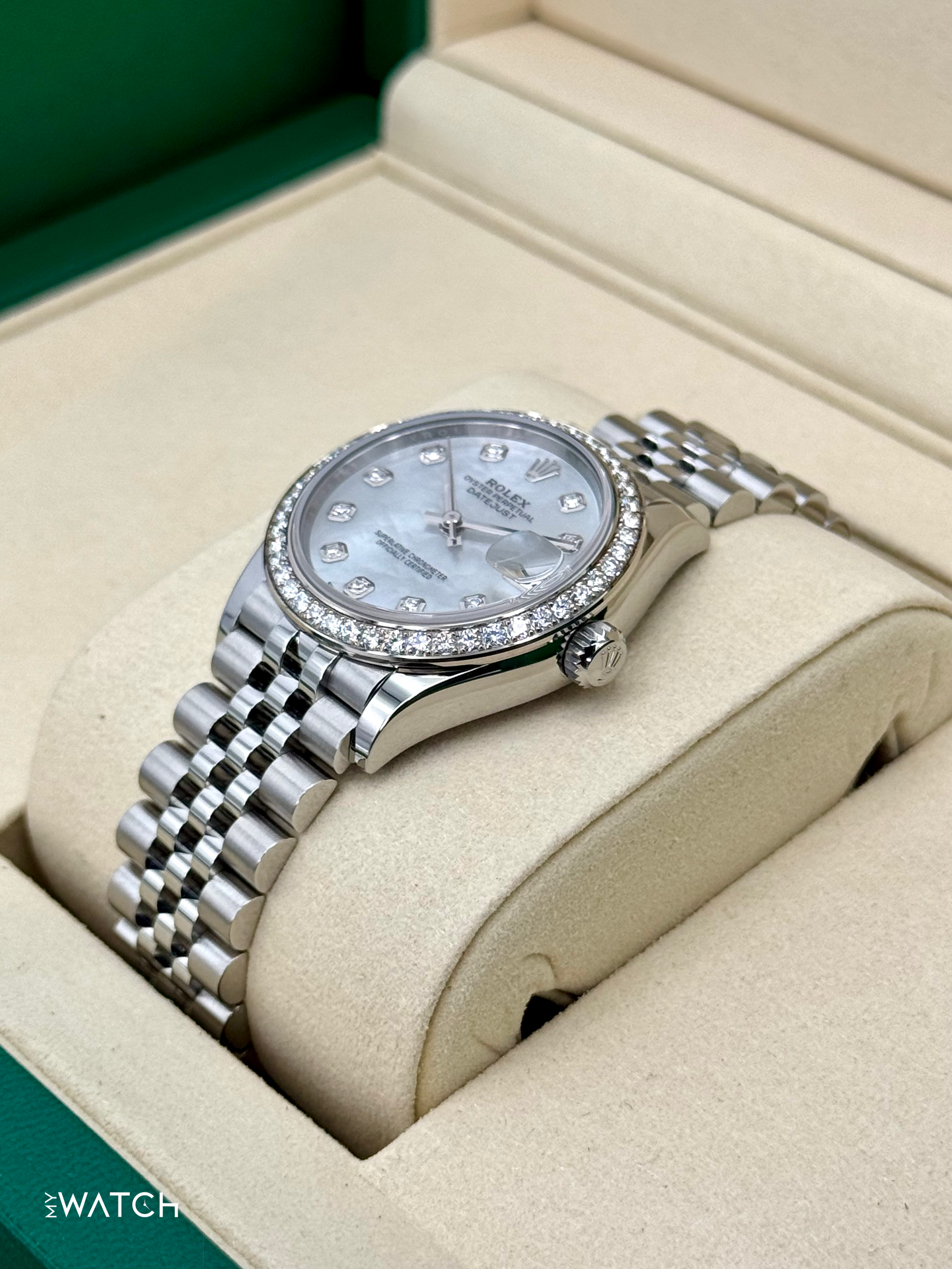 NEW 2025 Rolex Lady Datejust 28mm 278384RBR Jubilee MOP Diamond Dial - MyWatchLLC