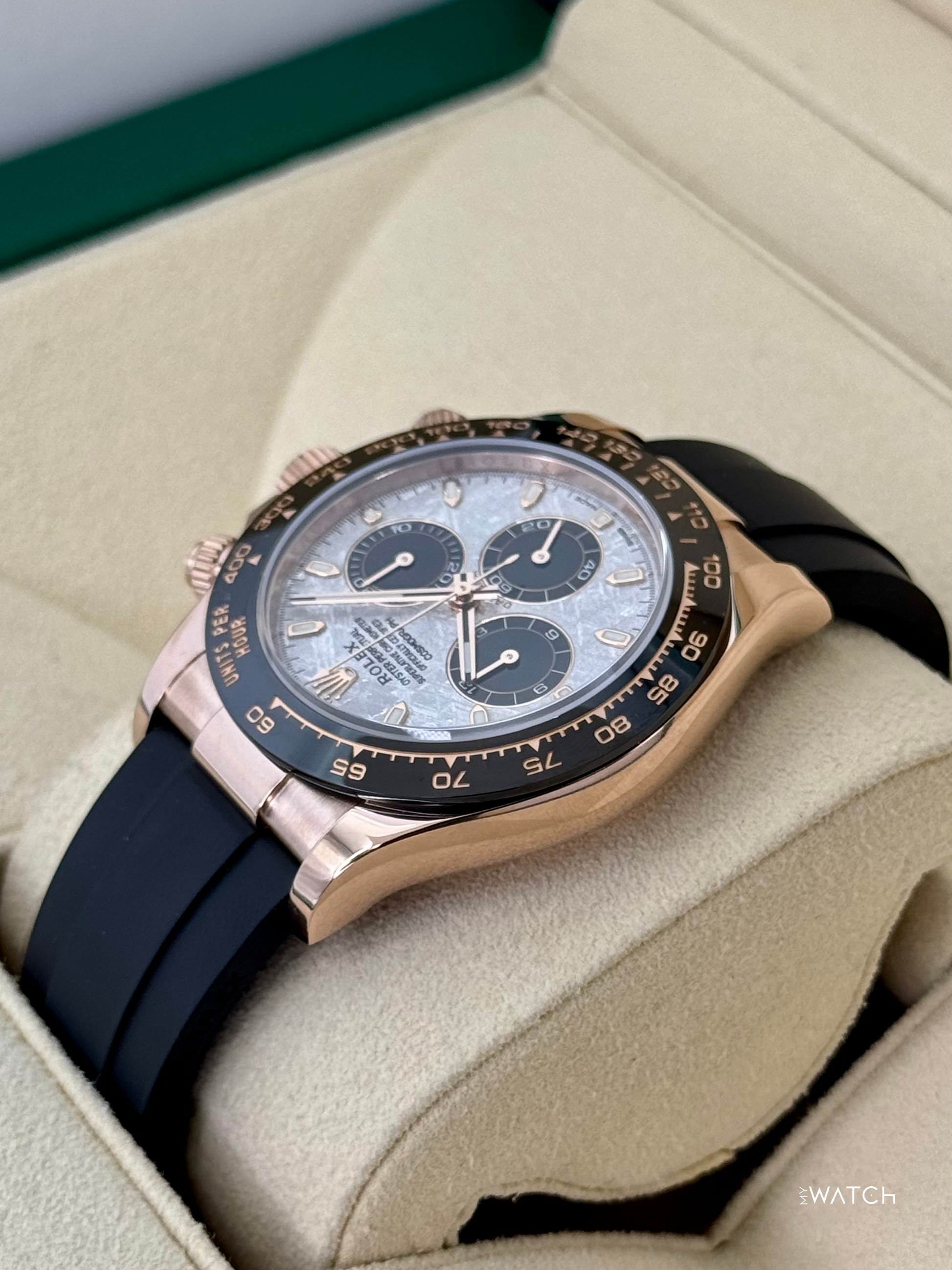 2022 Rolex Daytona 40mm 116515LN Rose Gold Oysterflex Meteorite Dial - MyWatchLLC