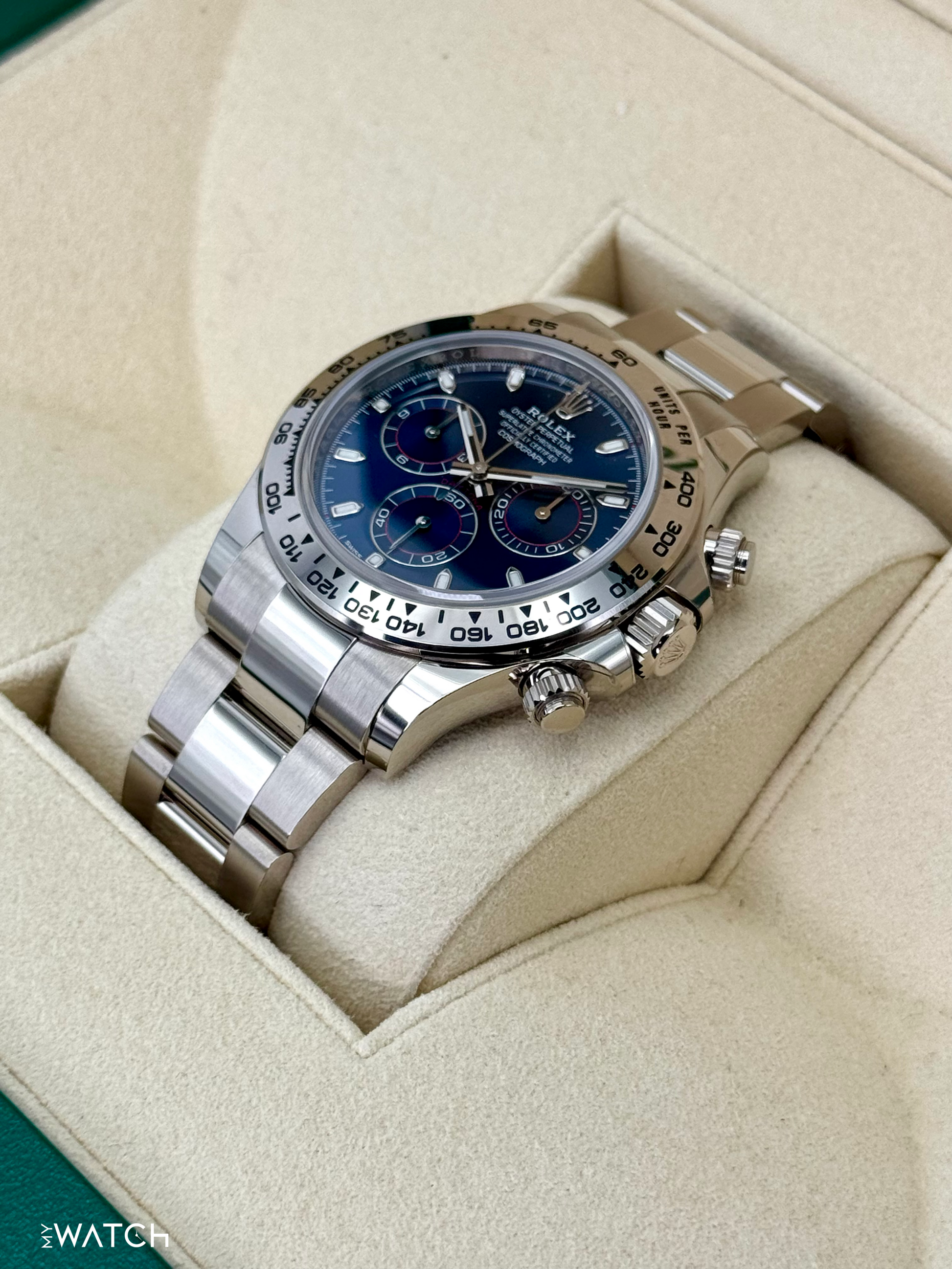 2021 Rolex Daytona 40mm 116509 White Gold Blue Dial - MyWatchLLC
