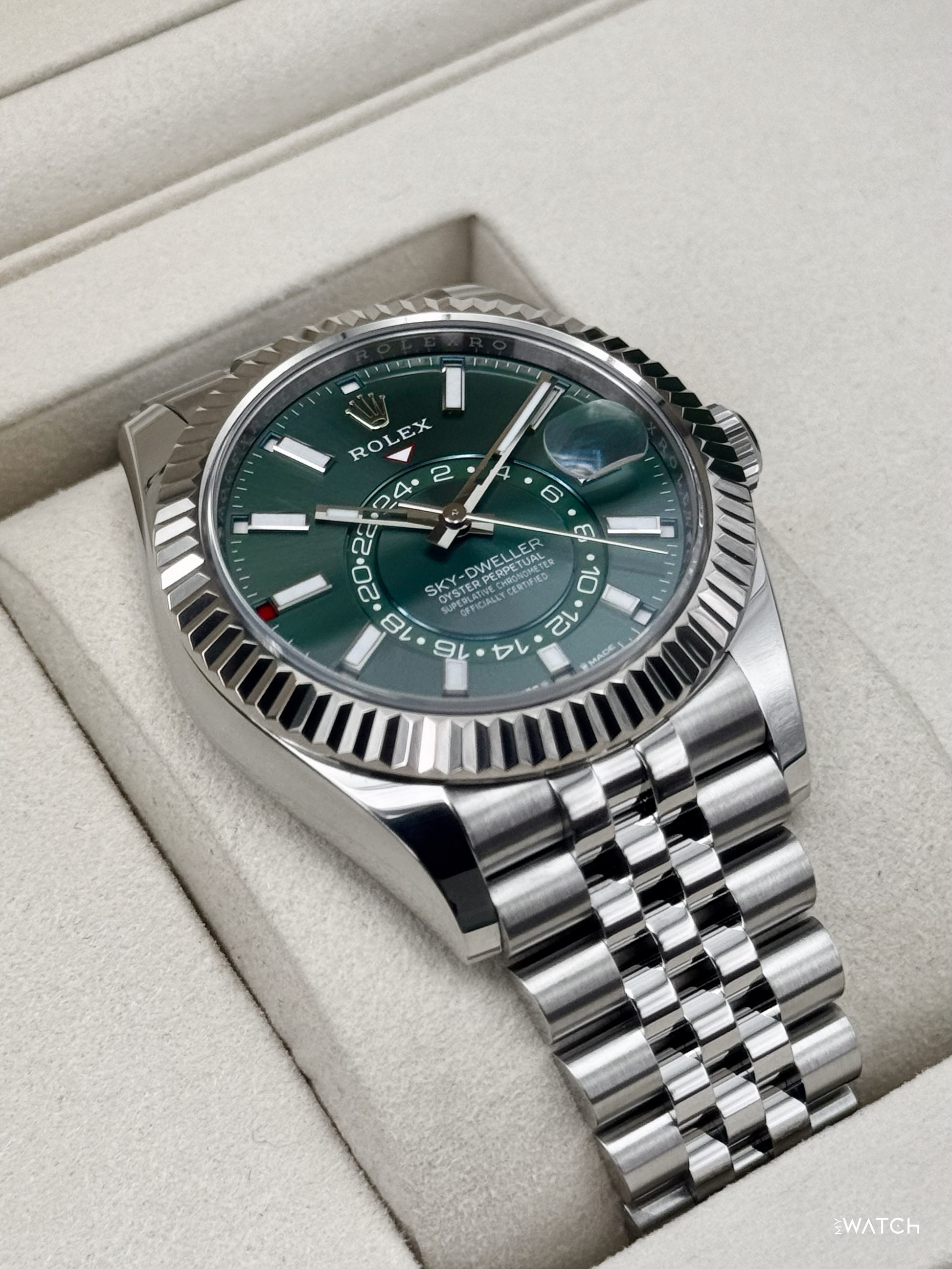 2026 Rolex Sky-Dweller 42mm 336934 Stainless Steel Jubilee Green Dial - MyWatchLLC