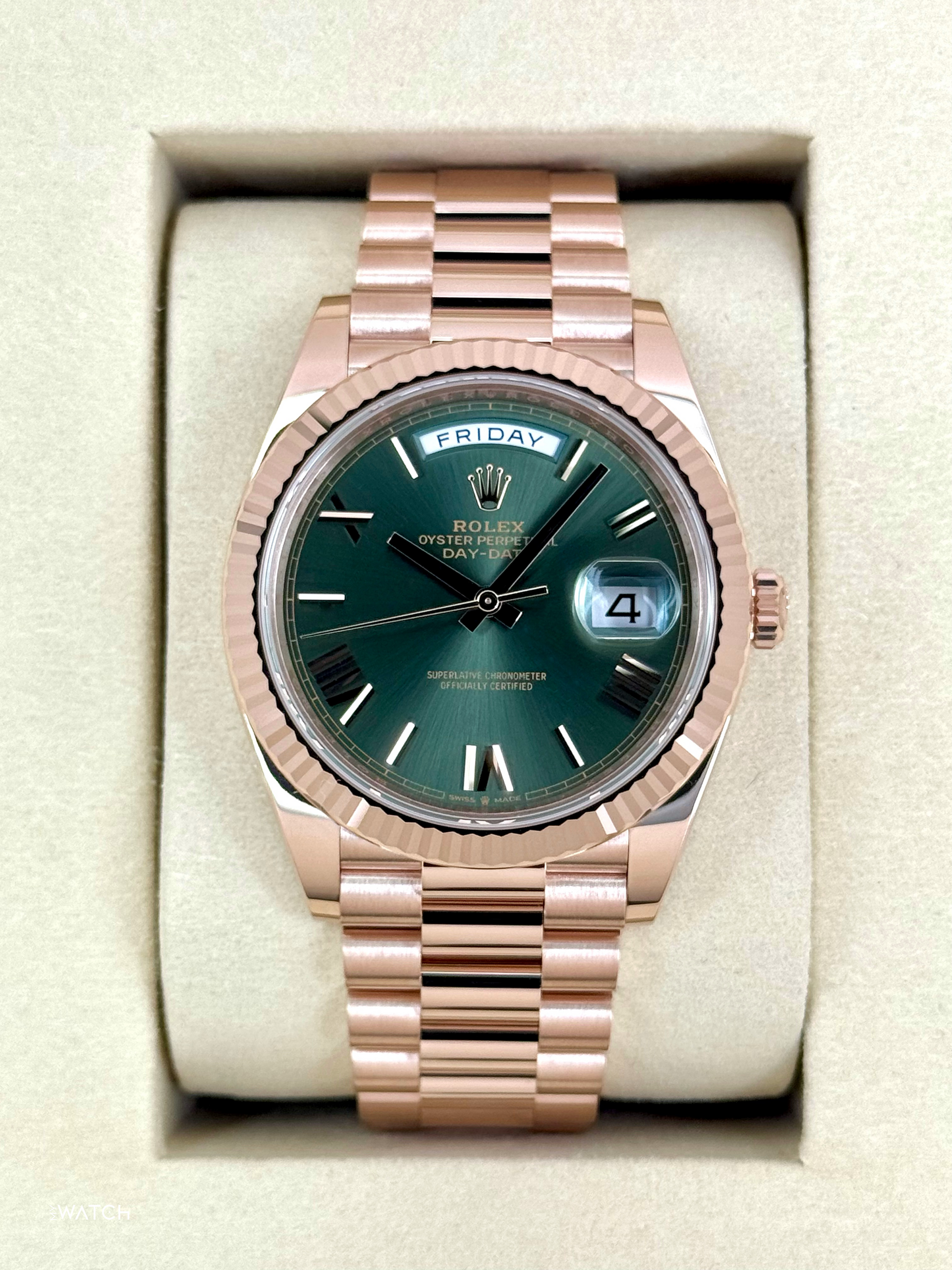 NEW 2025 Rolex Day-Date 40mm 228235 Presidential Rose Gold Olive Green Dial - MyWatchLLC