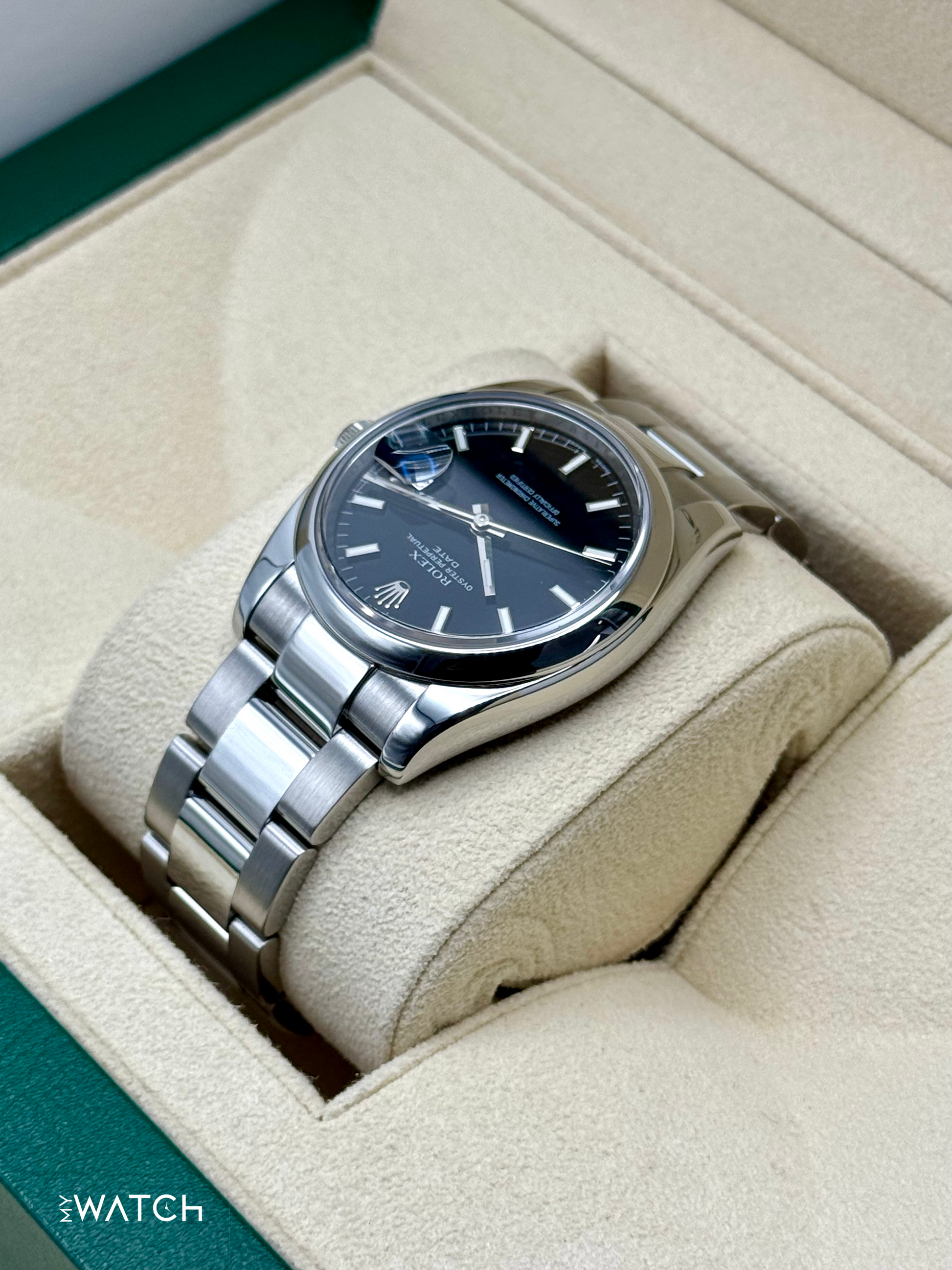 2024 CPO Rolex Oyster Perpetual Date 34mm 115200 Black Dial - MyWatchLLC