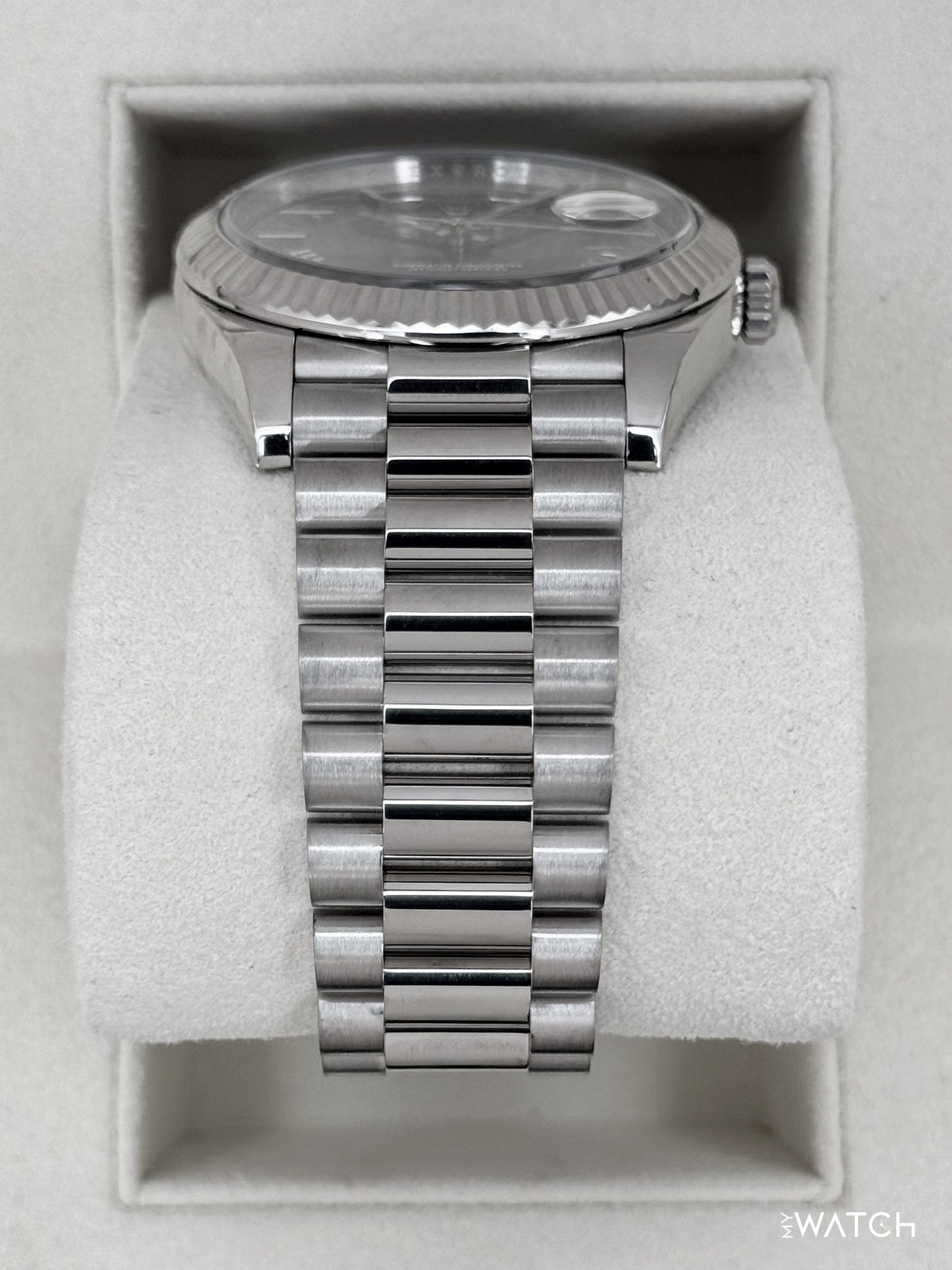 2022 Rolex Day-Date 40mm 228239 Presidential 18kt White Gold Olive Dial - MyWatchLLC