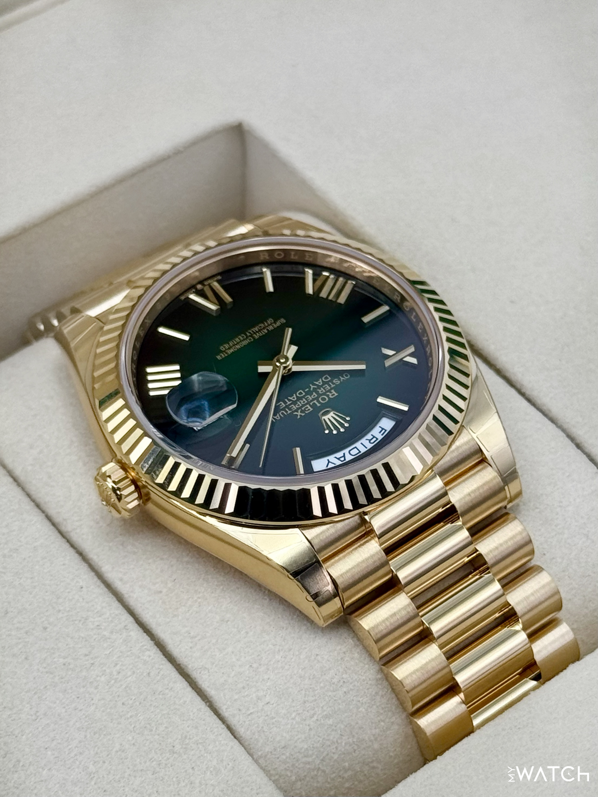NEW 2026 Rolex Day-Date 40mm 228238 Presidential Green Ombre Dial (STICKERED) - MyWatchLLC