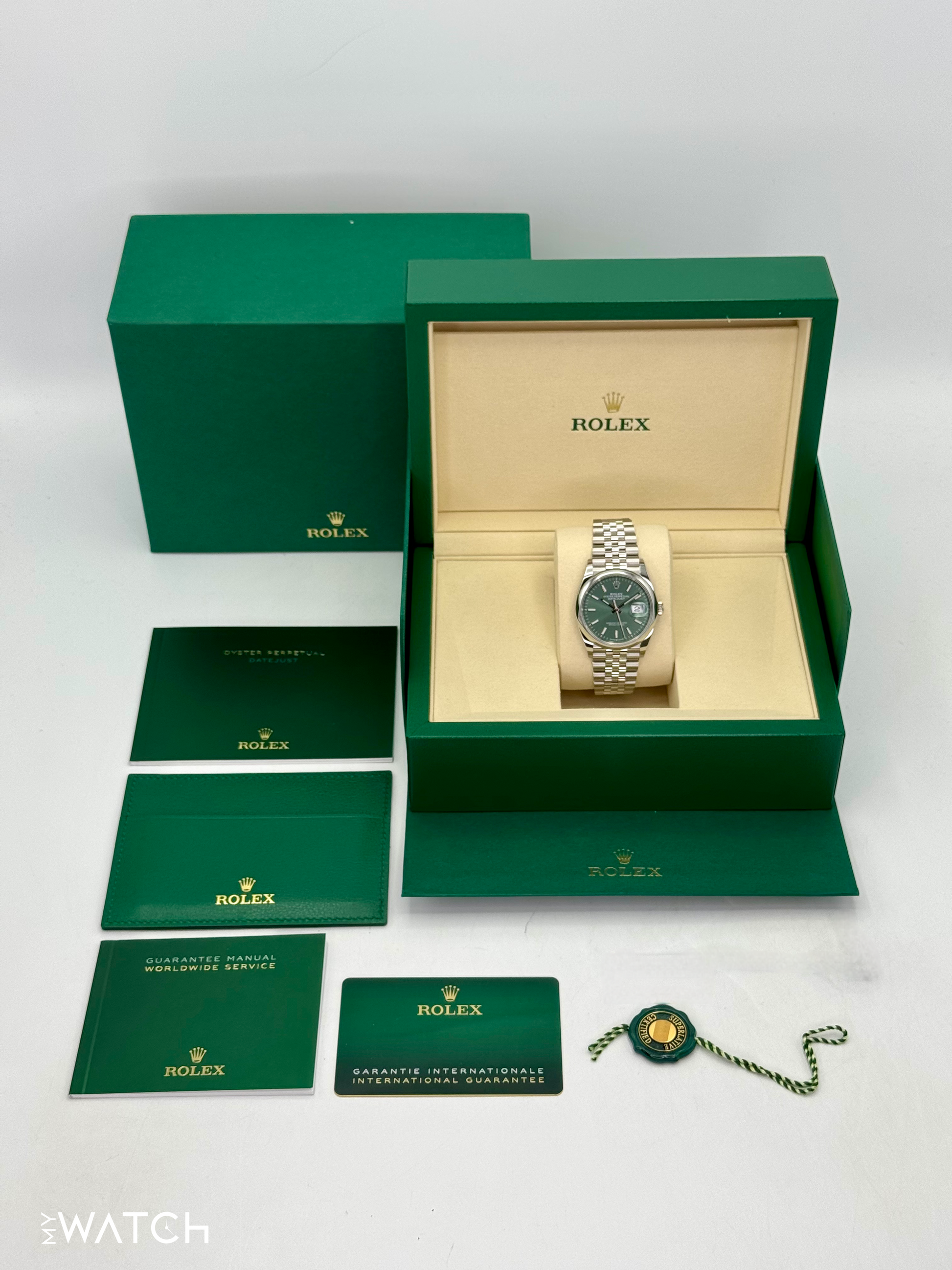 NEW 2025 Rolex Datejust 36mm 126200 Stainless Steel Jubilee Green Dial - MyWatchLLC