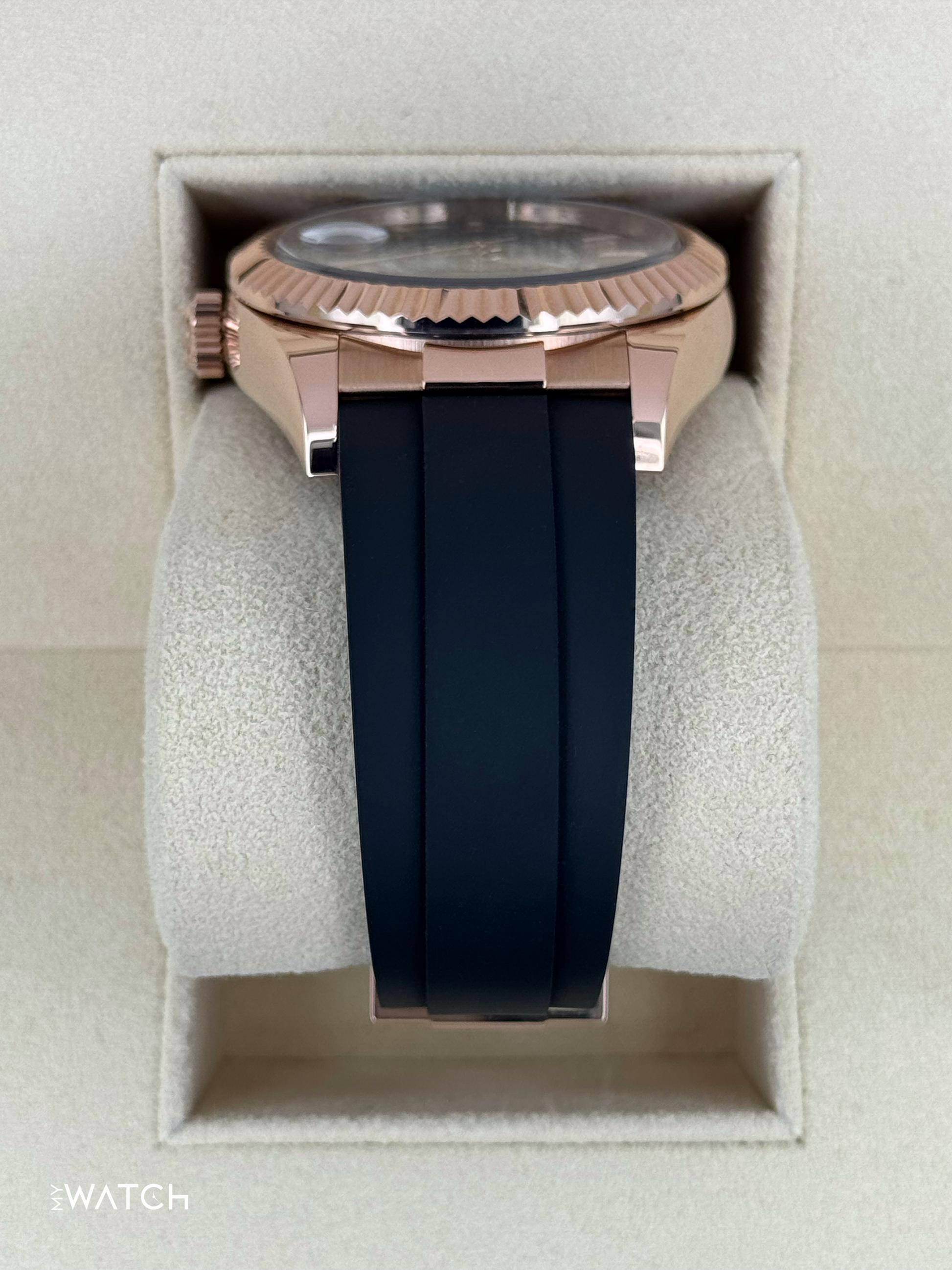 2021 Rolex Sky-Dweller 42mm 326235 Rose Gold Oysterflex Rhodium Dial - MyWatchLLC