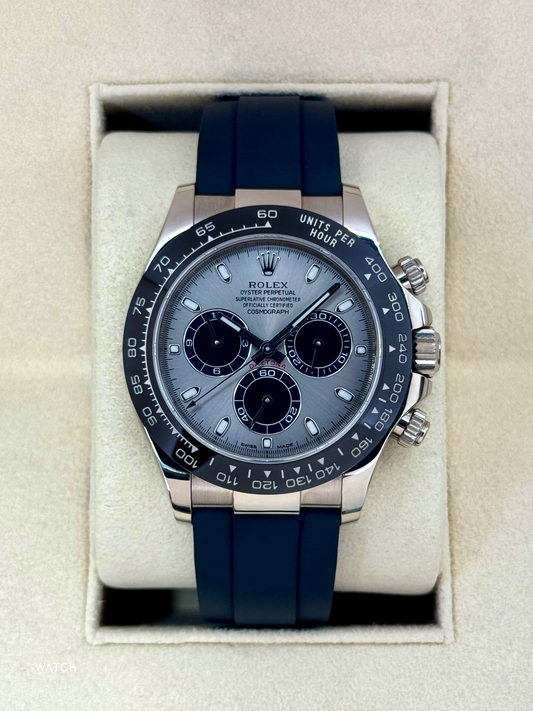 2018 Rolex Daytona 40mm 116519LN White Gold Oysterflex Silver Ghost Dial - MyWatchLLC