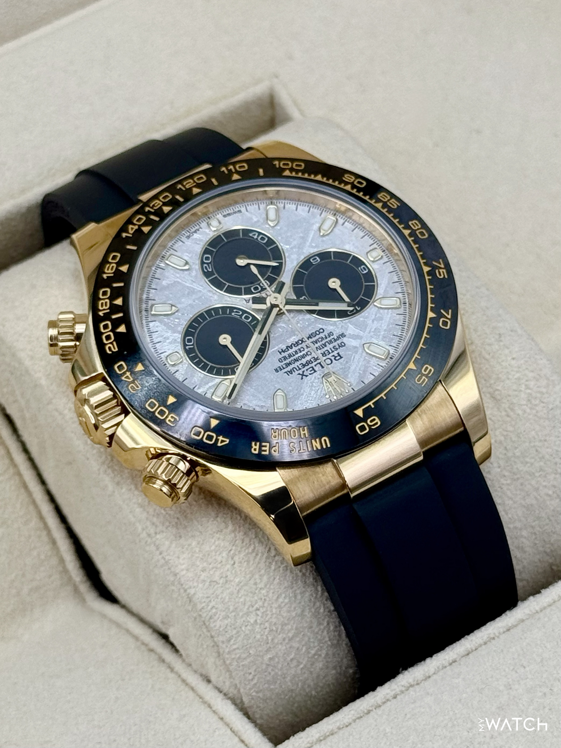 2022 Rolex Daytona 40mm 116518LN Oysterflex Yellow Gold Meteorite Dial - MyWatchLLC