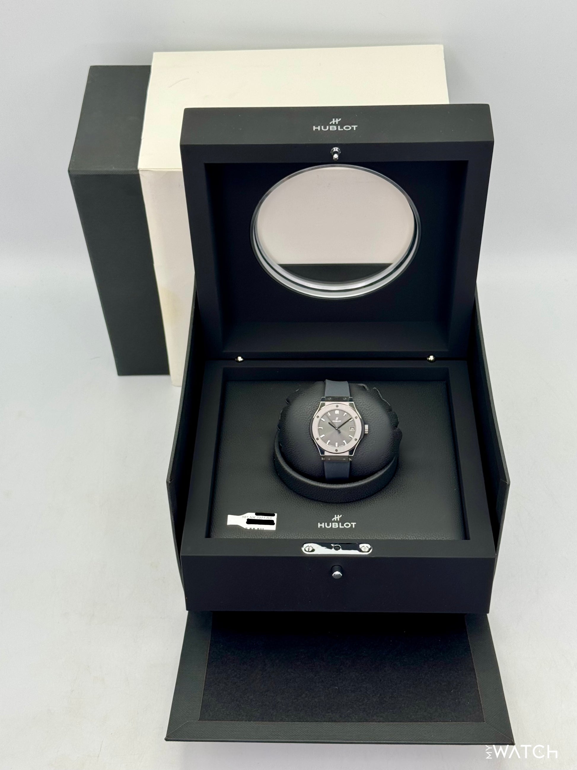 2022 Ladies Hublot Classic Fusion 33mm 581.NX.7071.RX Titanium Grey Dial - MyWatchLLC