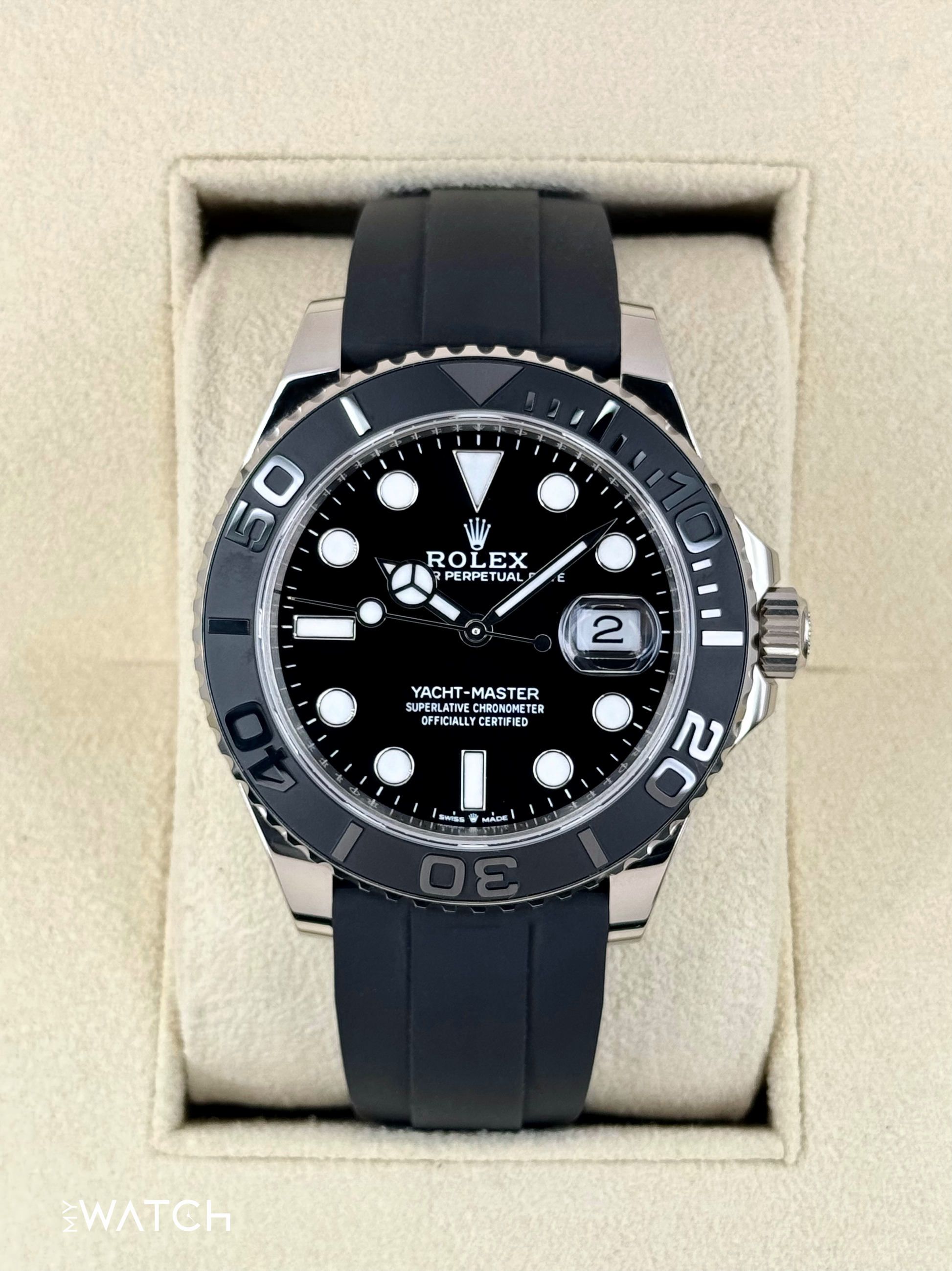 2024 Rolex Yacht-Master 42mm 226659 White Gold Oysterflex Black Dial - MyWatchLLC