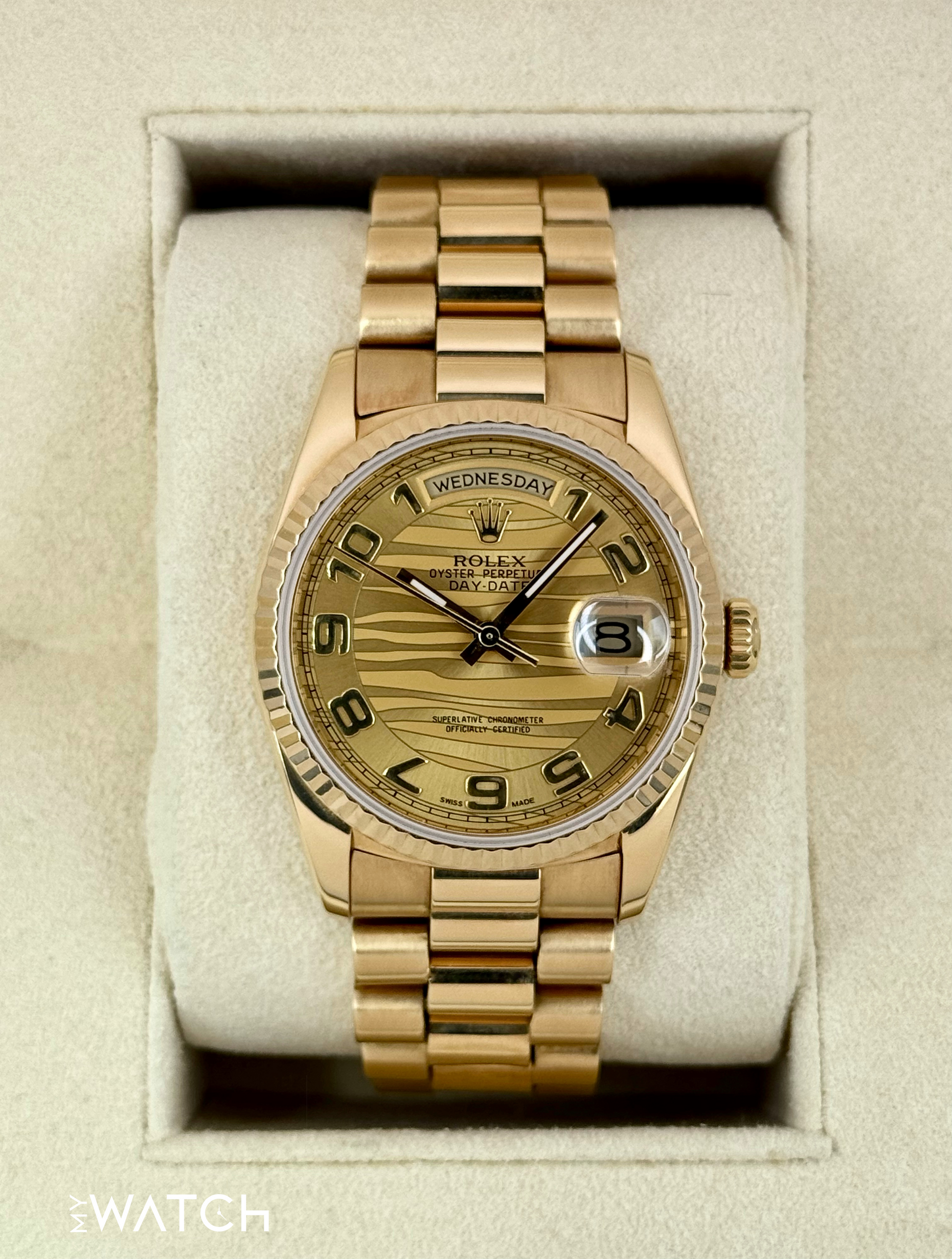 1989 Rolex Day-Date 36mm 18238 Presidential Champagne Wave Dial - MyWatchLLC