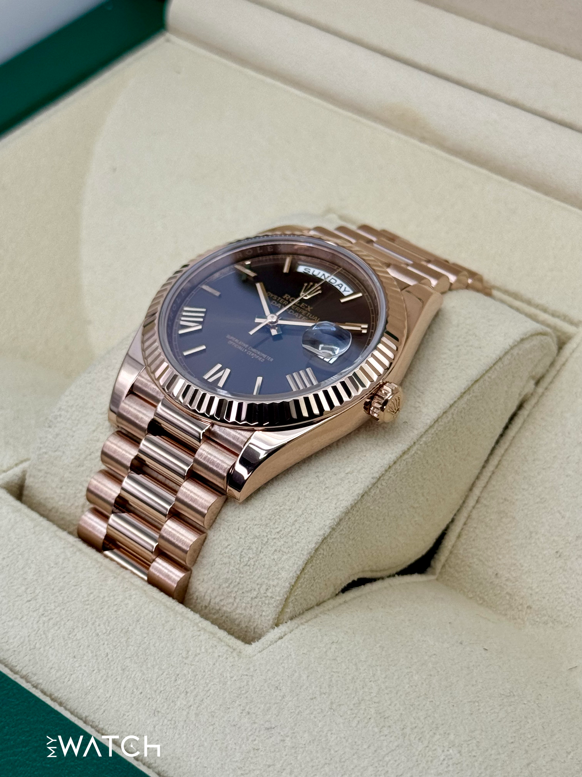 2023 Rolex Day-Date 40mm 228235 Presidential Rose Gold Chocolate Dial - MyWatchLLC