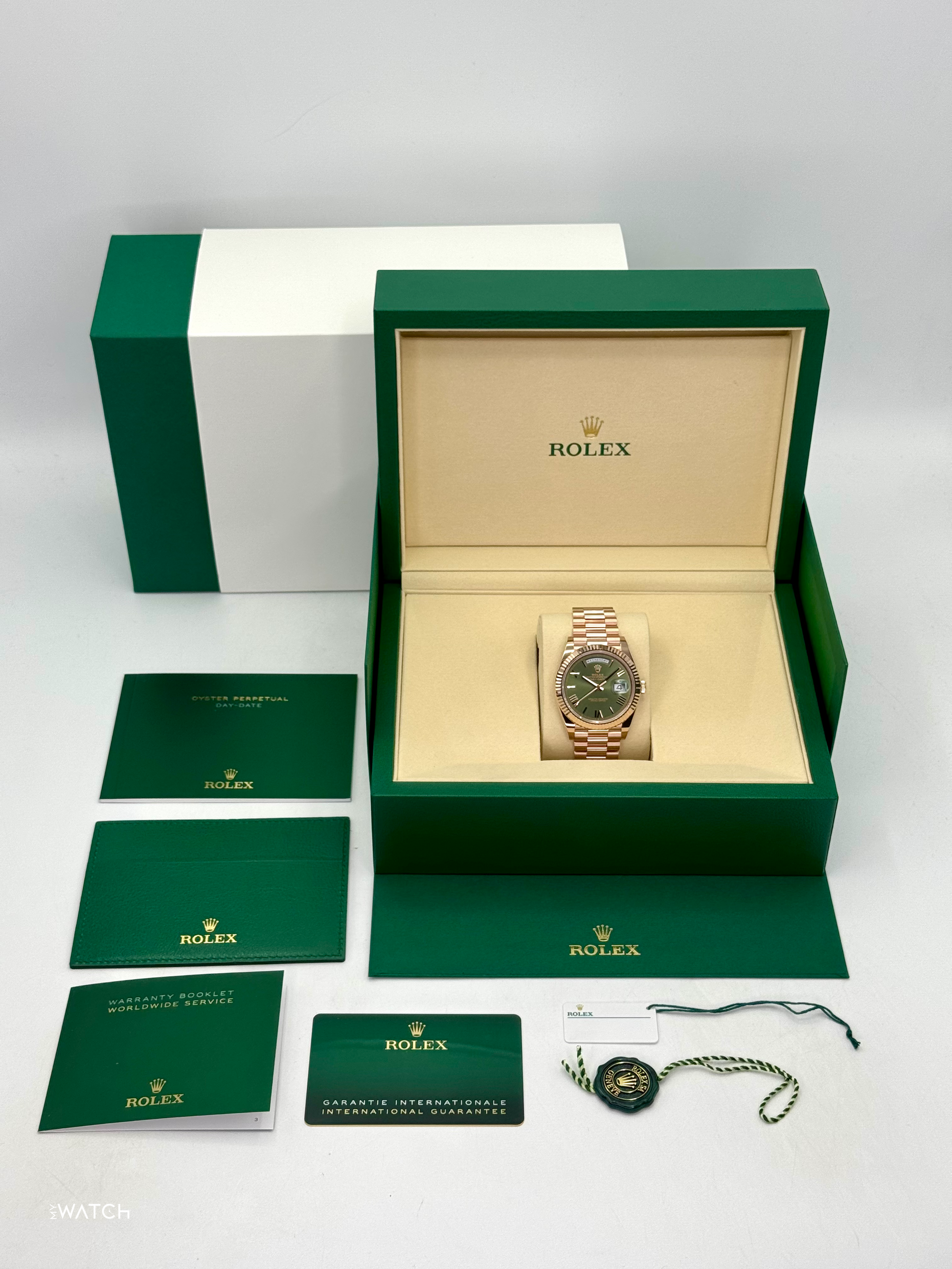 NEW 2025 Rolex Day-Date 40mm 228235 Presidential Rose Gold Olive Green Dial - MyWatchLLC