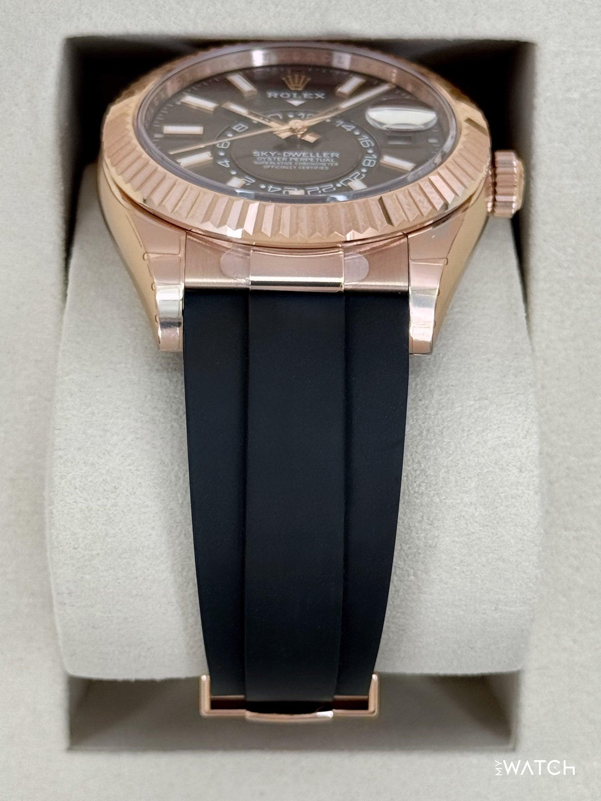 NEW 2026 Rolex Sky-Dweller 42mm 336235 Rose Gold Oysterflex Chocolate Dial (STICKERED) - MyWatchLLC