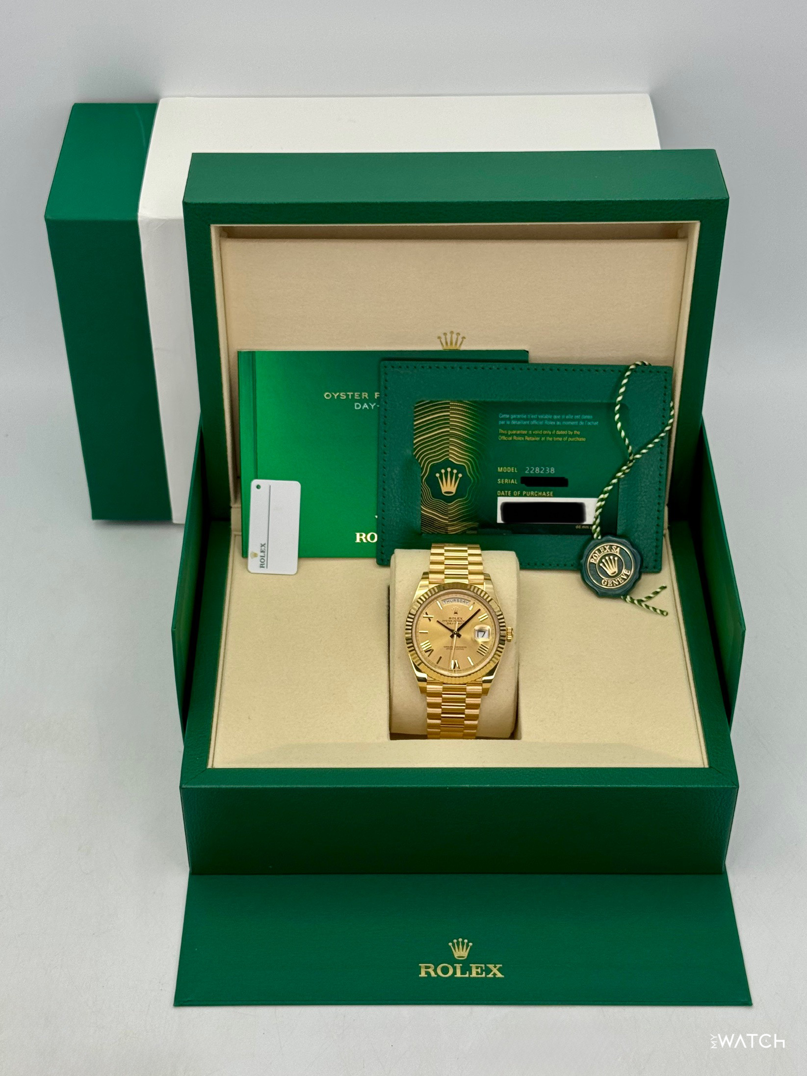 2025 Rolex Day-Date 40mm 228238 Presidential Champagne Roman Numeral Dial - MyWatchLLC