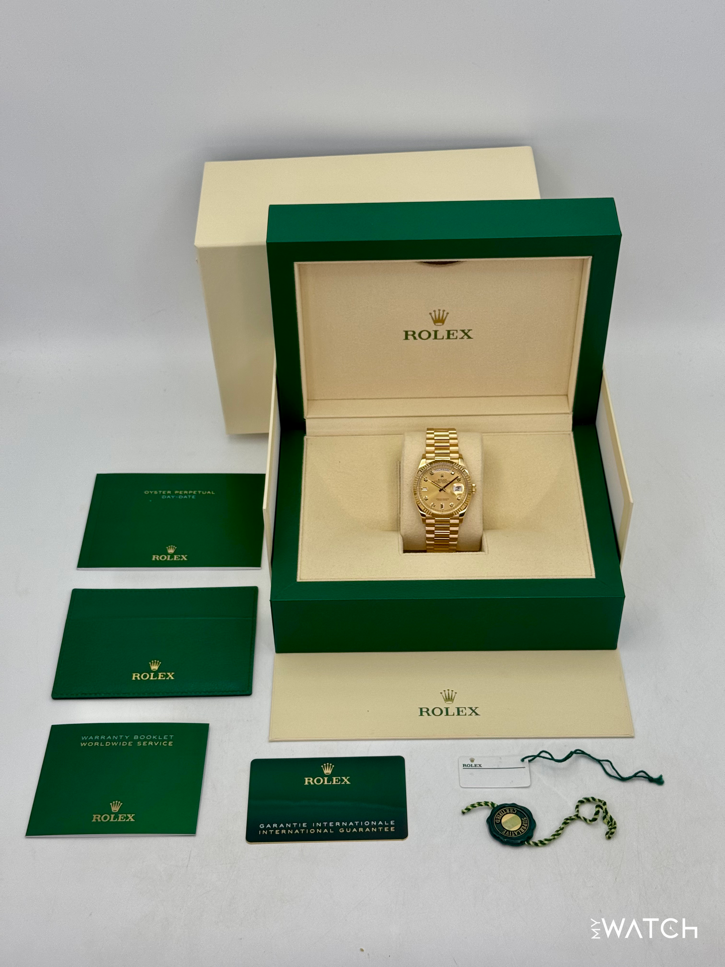 2024 Rolex Day-Date 36mm 128238 Presidential Champagne Diamond Dial - MyWatchLLC