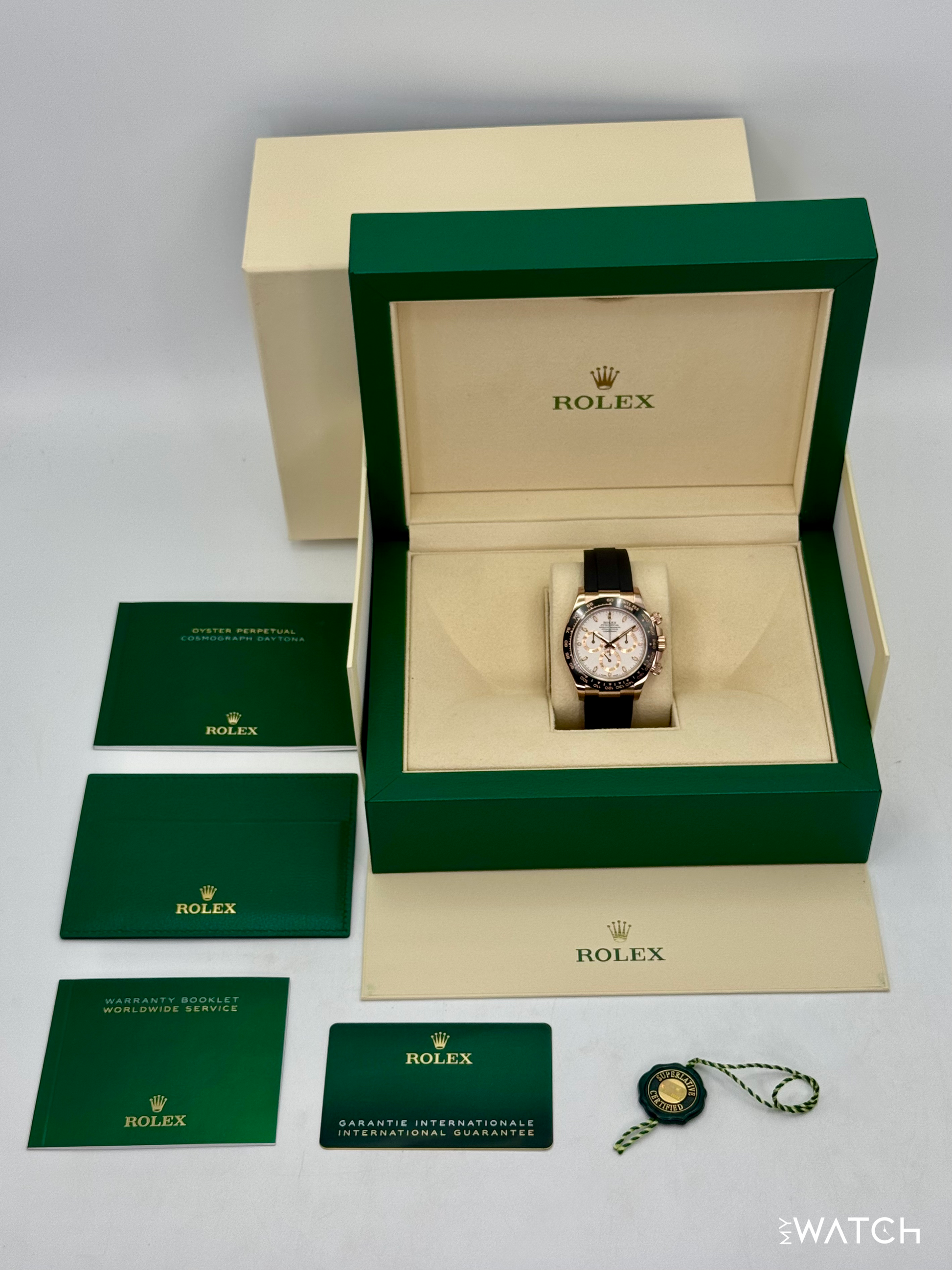 2022 Rolex Daytona 40mm 116515LN Rose Gold Oysterflex White Dial - MyWatchLLC