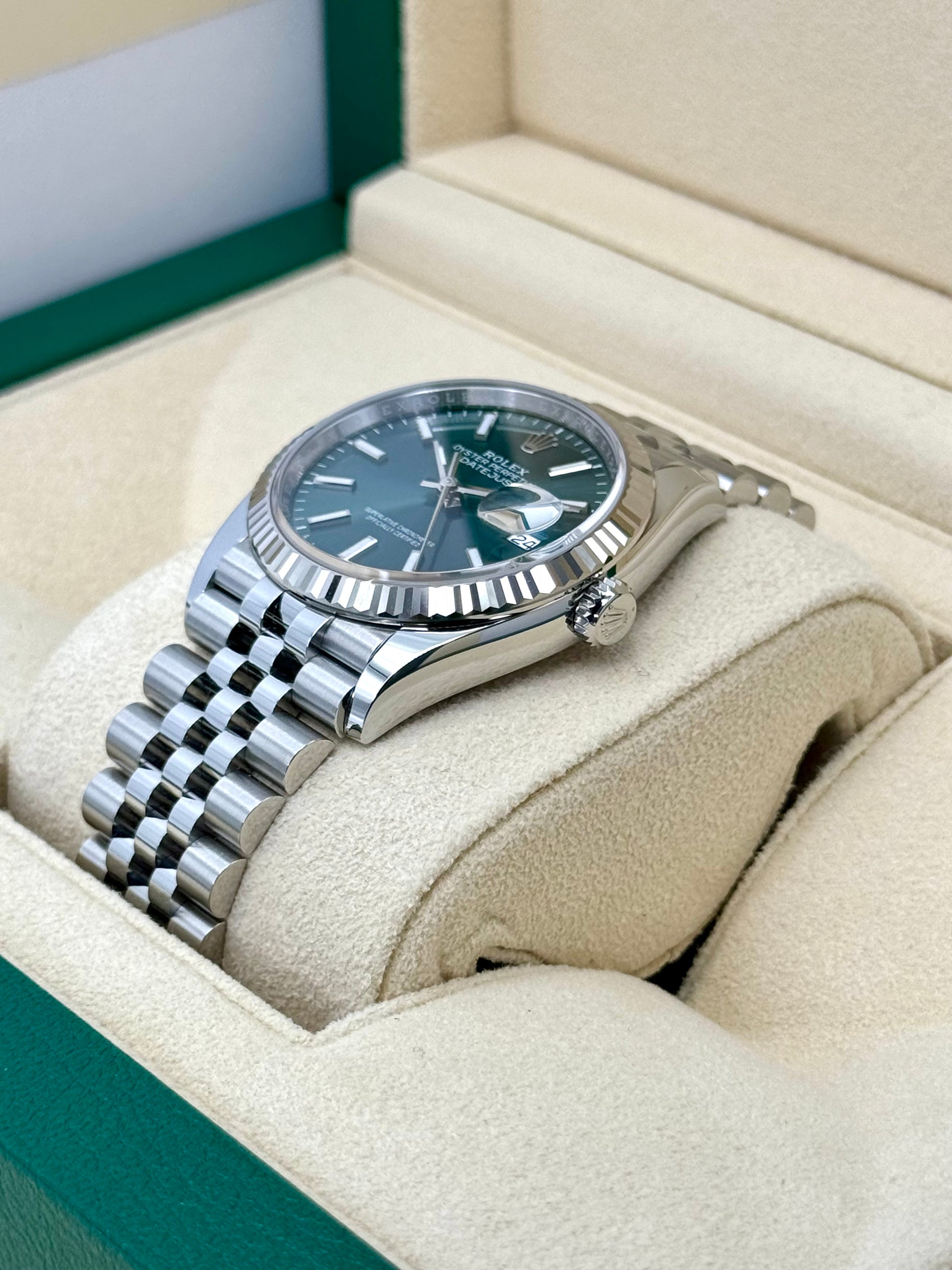 NEW 2023 Rolex Datejust 36mm 126234 Stainless Steel Jubilee Green Dial - MyWatchLLC