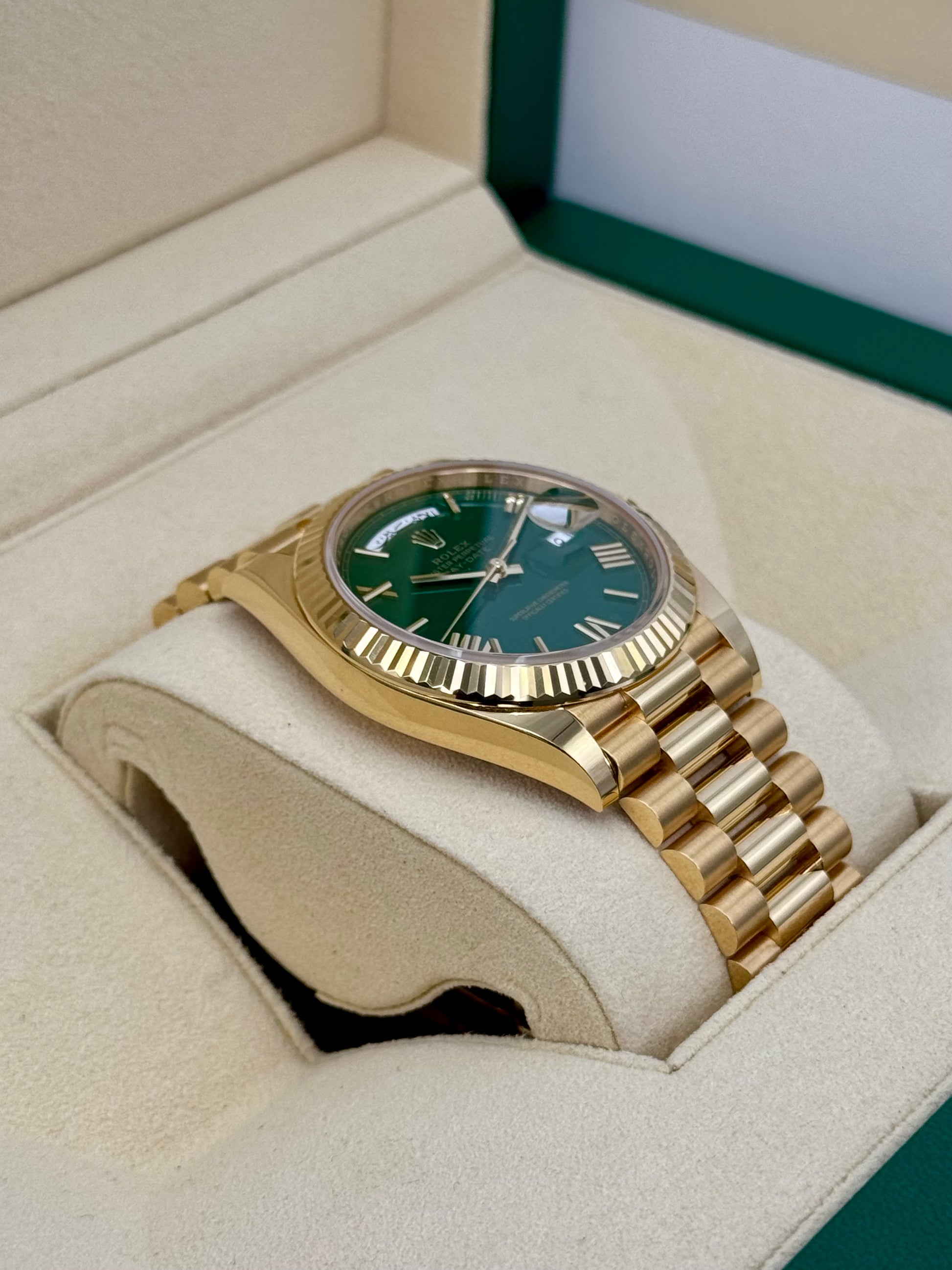 2023 Rolex Day-Date 40mm 228238 Arabic Calendar Green Dial - MyWatchLLC