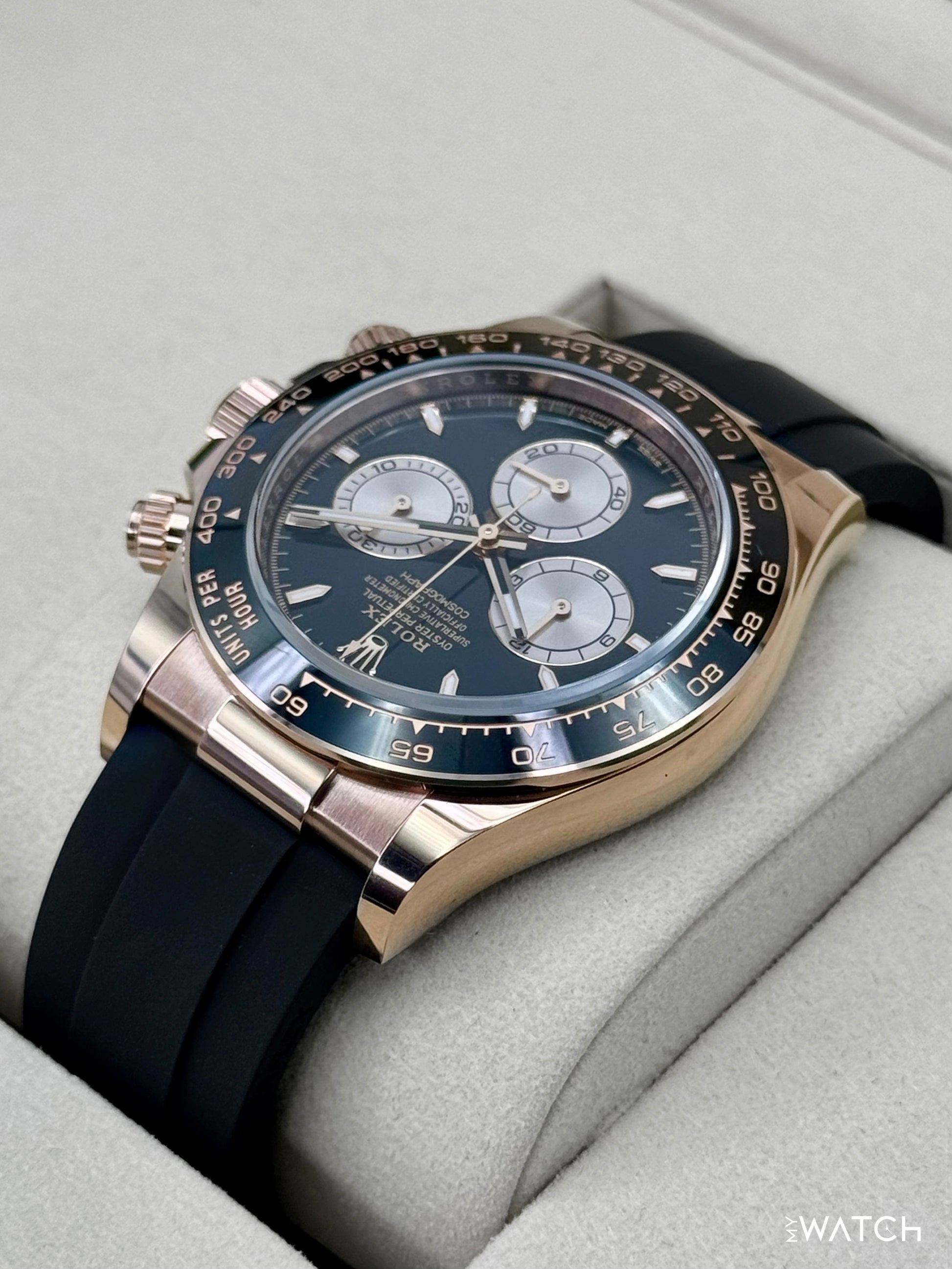 NEW 2026 Rolex Daytona 40mm 126515LN Rose Gold Oysterflex Black Dial - MyWatchLLC