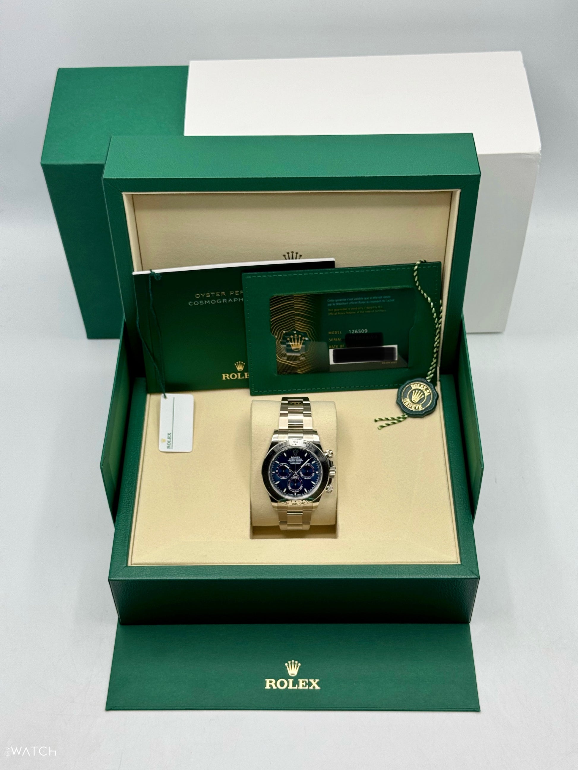 NEW 2025 Rolex Daytona 40mm 126509 White Gold Blue Dial - MyWatchLLC
