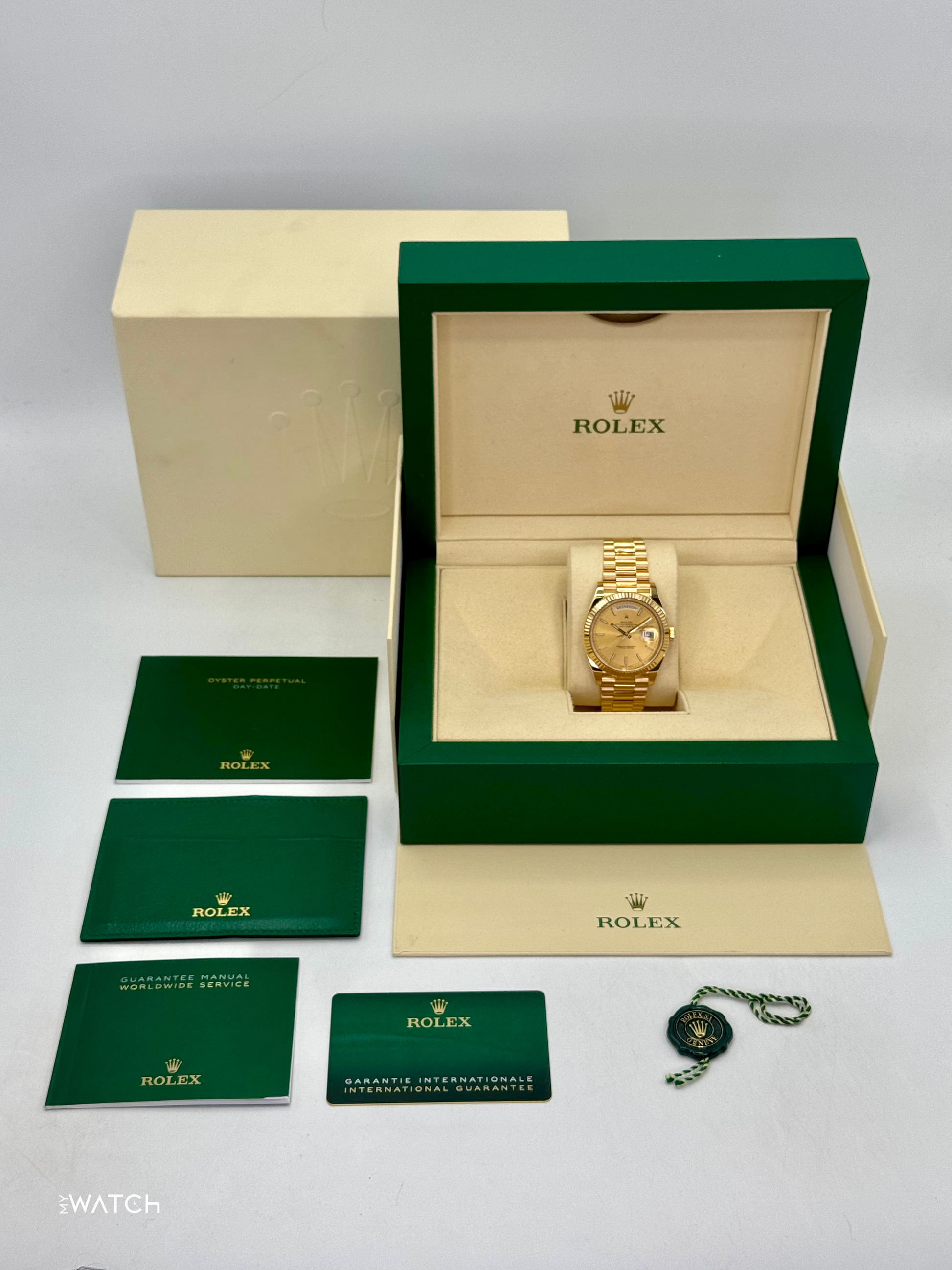 2020 Rolex Day-Date 40mm 228238 Champagne Stick Dial - MyWatchLLC