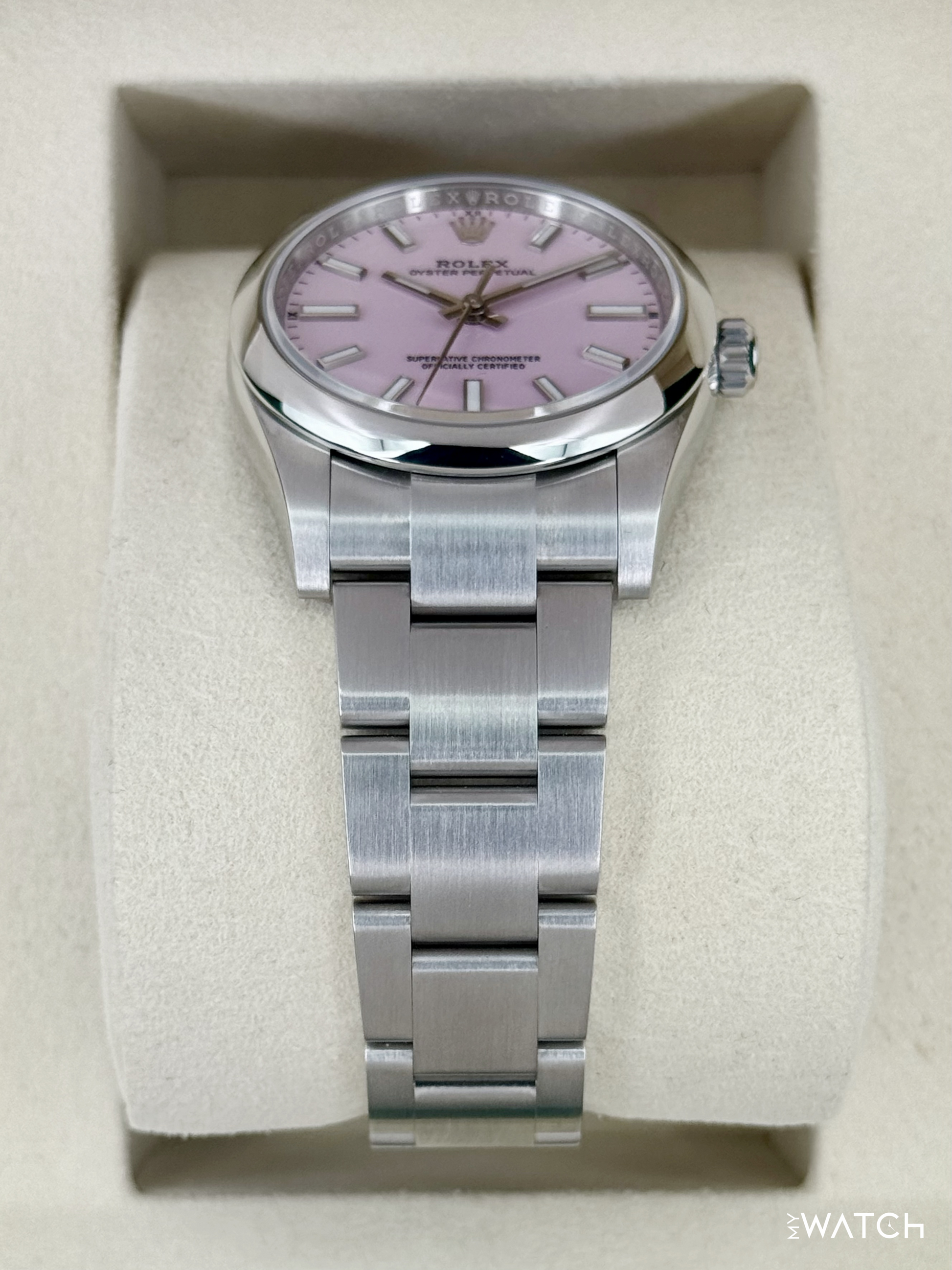 NEW 2025 Rolex Oyster Perpetual 34mm 124200 Stainless Steel Candy Pink Dial - MyWatchLLC