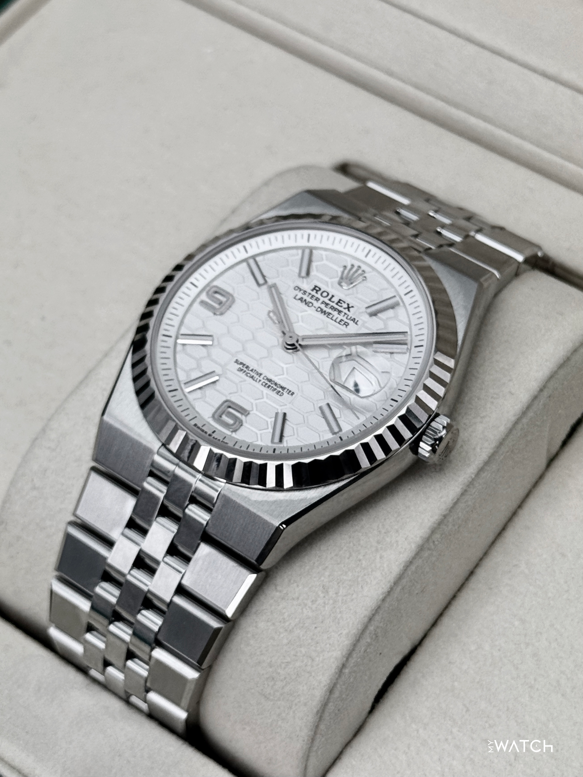 2025 Rolex Land-Dweller 40mm 127334 Stainless Steel Jubilee White Dial - MyWatchLLC