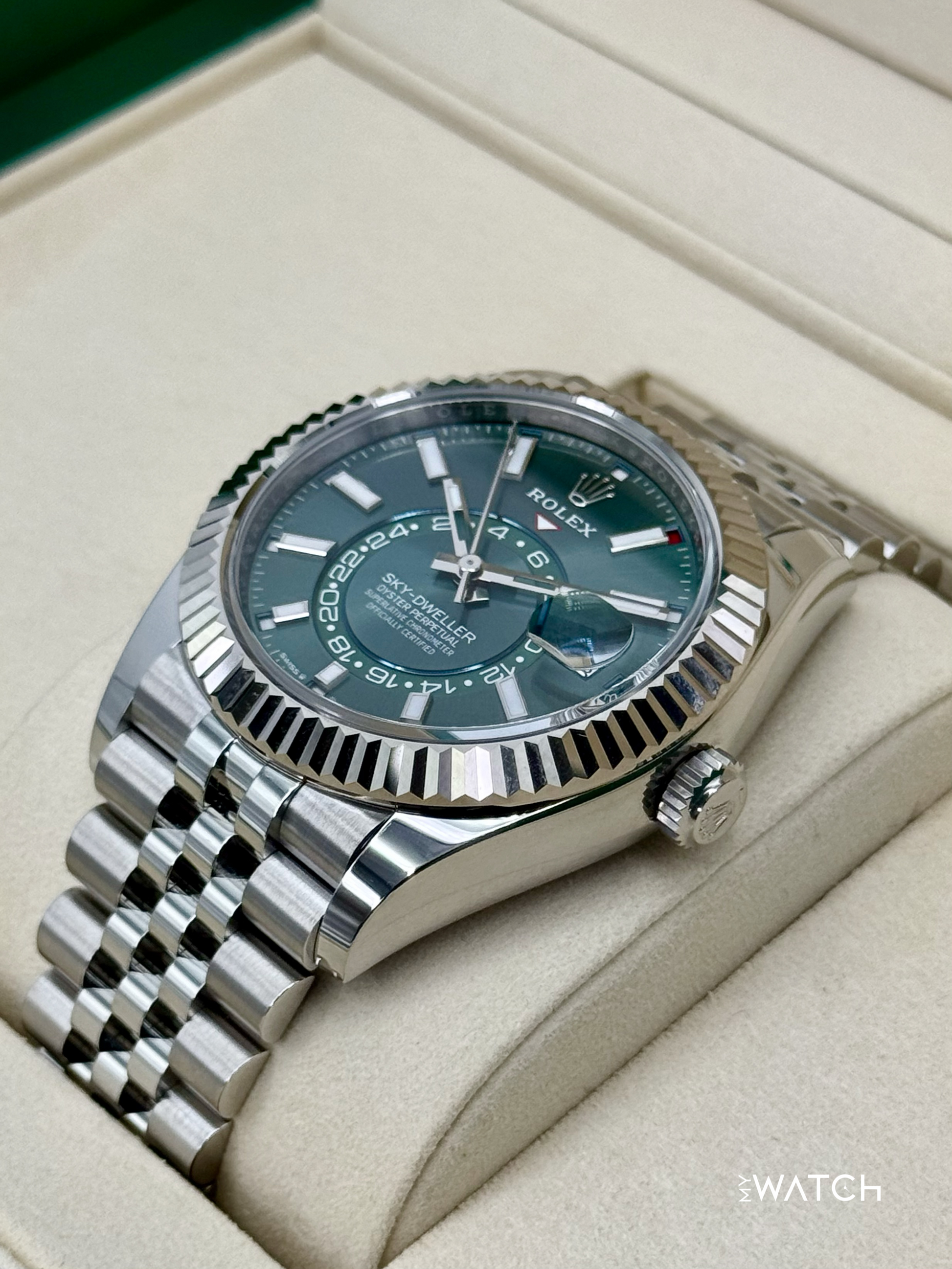 NEW 2025 Rolex Sky-Dweller 42mm 336934 Jubilee Green Dial (STICKERED) - MyWatchLLC