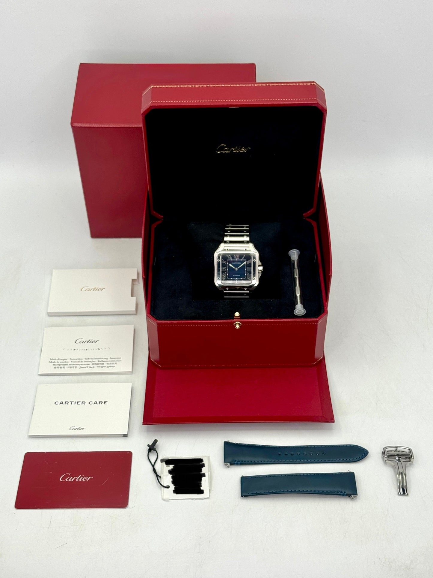 2022 Cartier Santos De Cartier 39.8mm WSSA0030 Stainless Steel Blue Dial