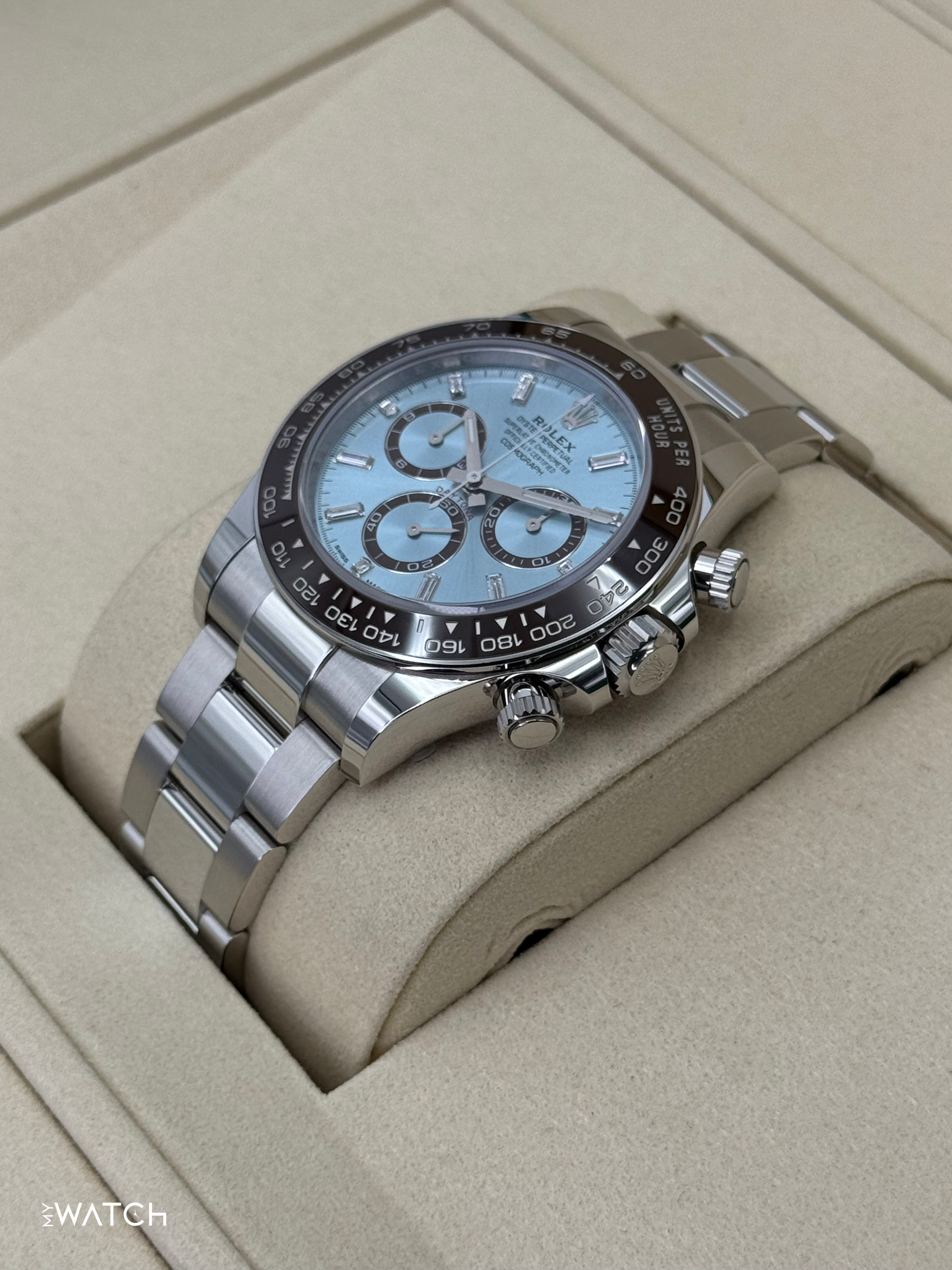 NEW 2025 Rolex Daytona 40mm 126506 Platinum Ice Blue Diamond Baguette Dial - MyWatchLLC