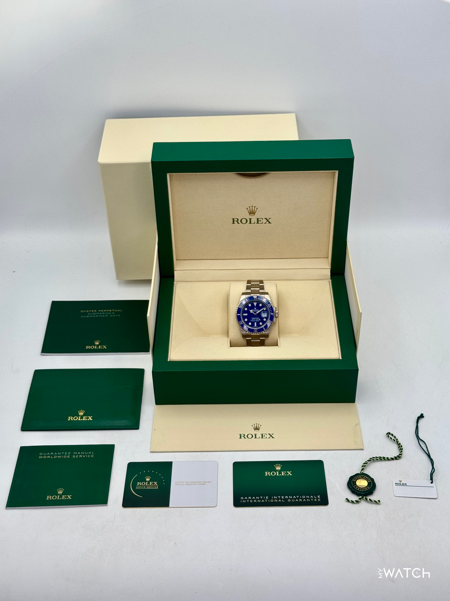 2020 Rolex Submariner "Smurf" 40mm 116619LB White Gold Blue Dial (NFC Card) - MyWatchLLC