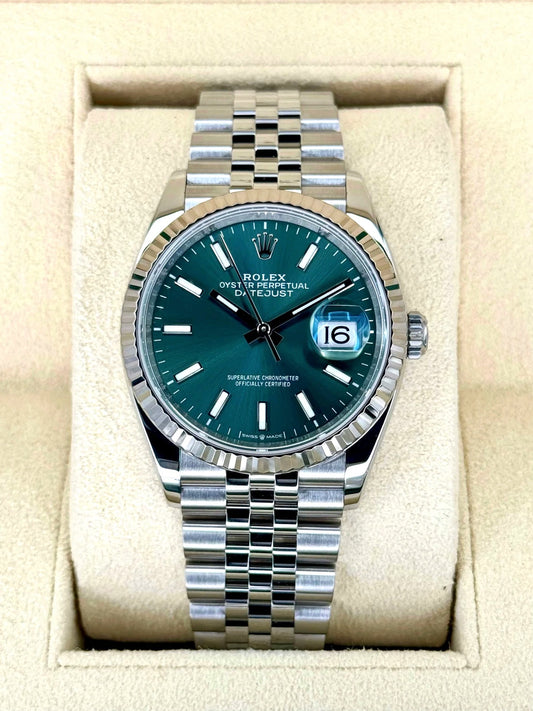 NEW 2024 Rolex Datejust 36mm 126234 Stainless Steel Jubilee Green Dial - MyWatchLLC