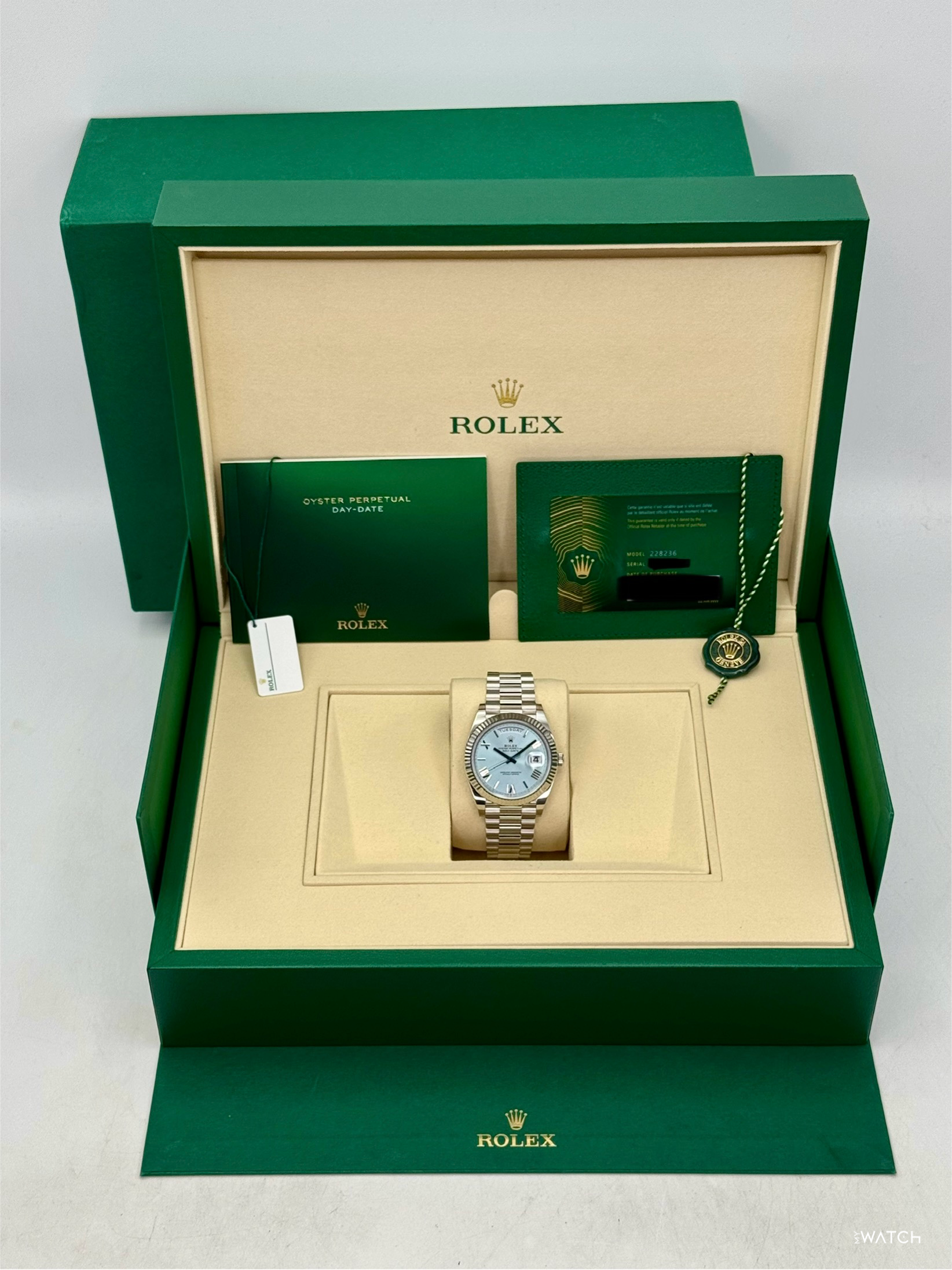NEW 2026 Rolex Day-Date Platinum 40mm 228236 Ice Blue Roman Dial - MyWatchLLC